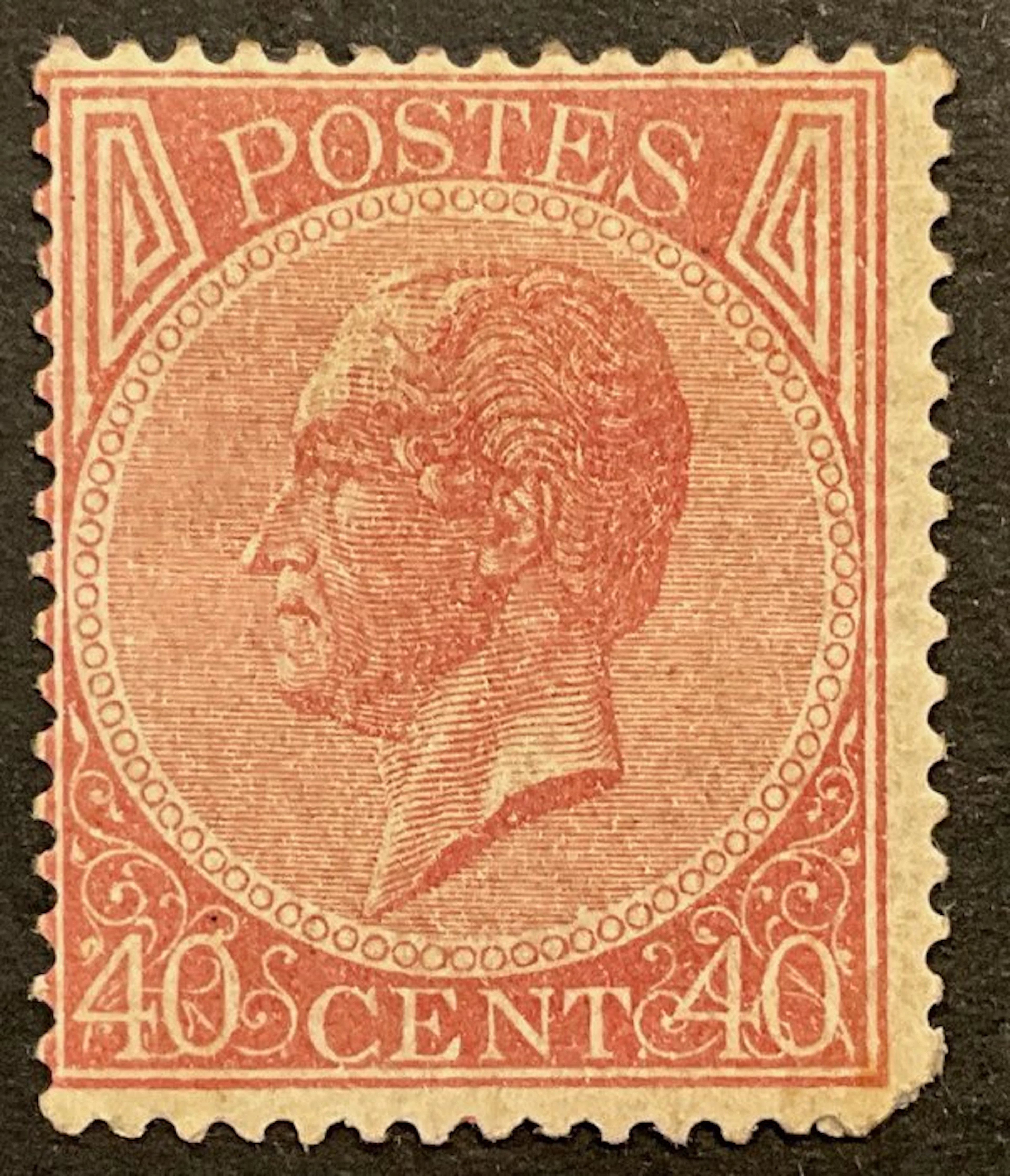 Belgium 1865/1866 - Leopold I in profile: 40c Pale pink...