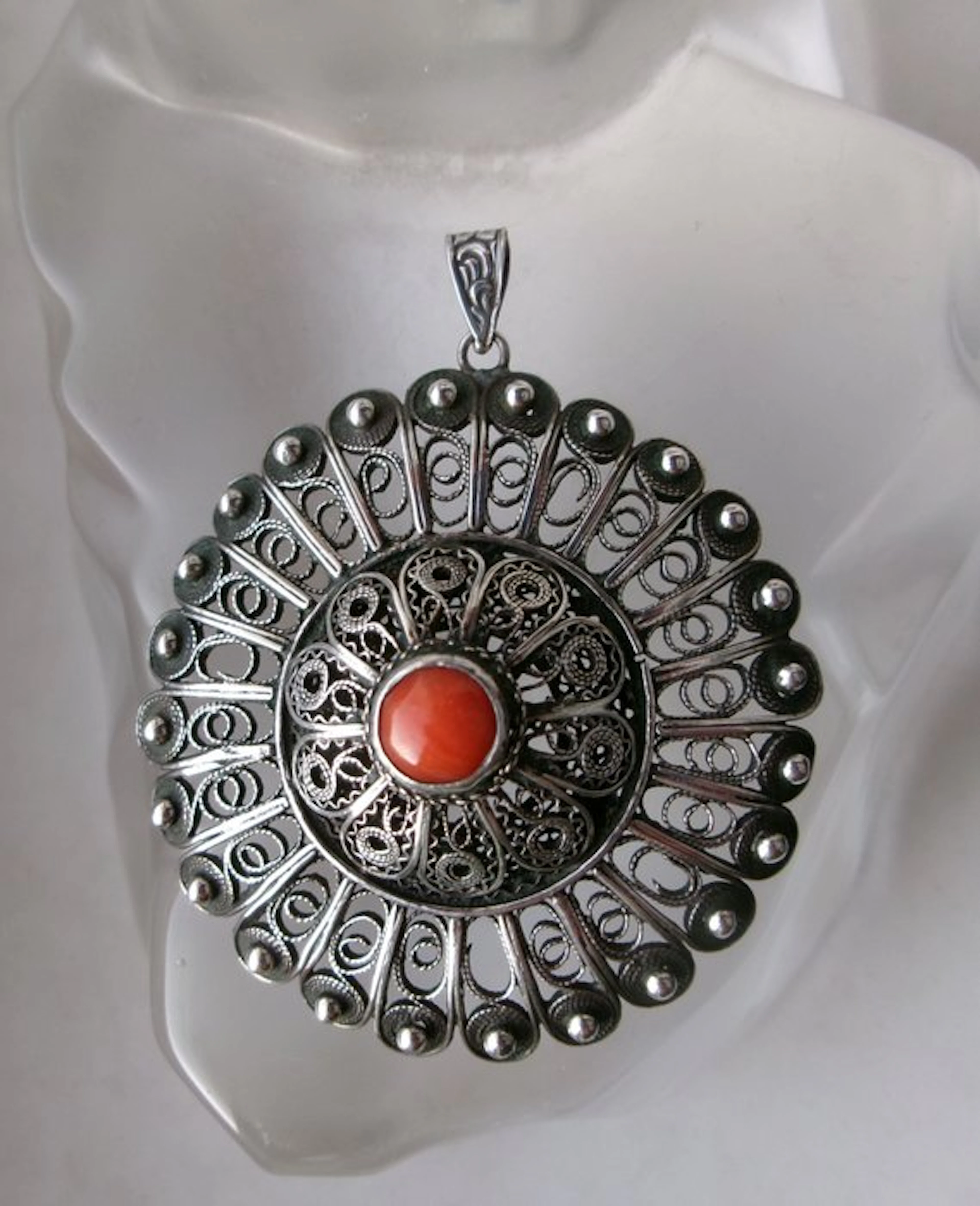 Silver, Coral - Pendant - Art Nouveau