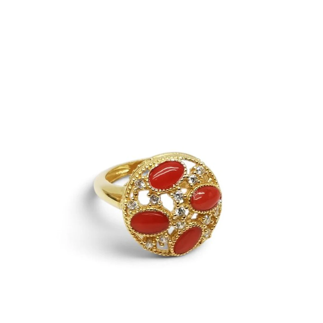 Coral - Sterling Silver 925 - Ring - Italian Craftsmanship