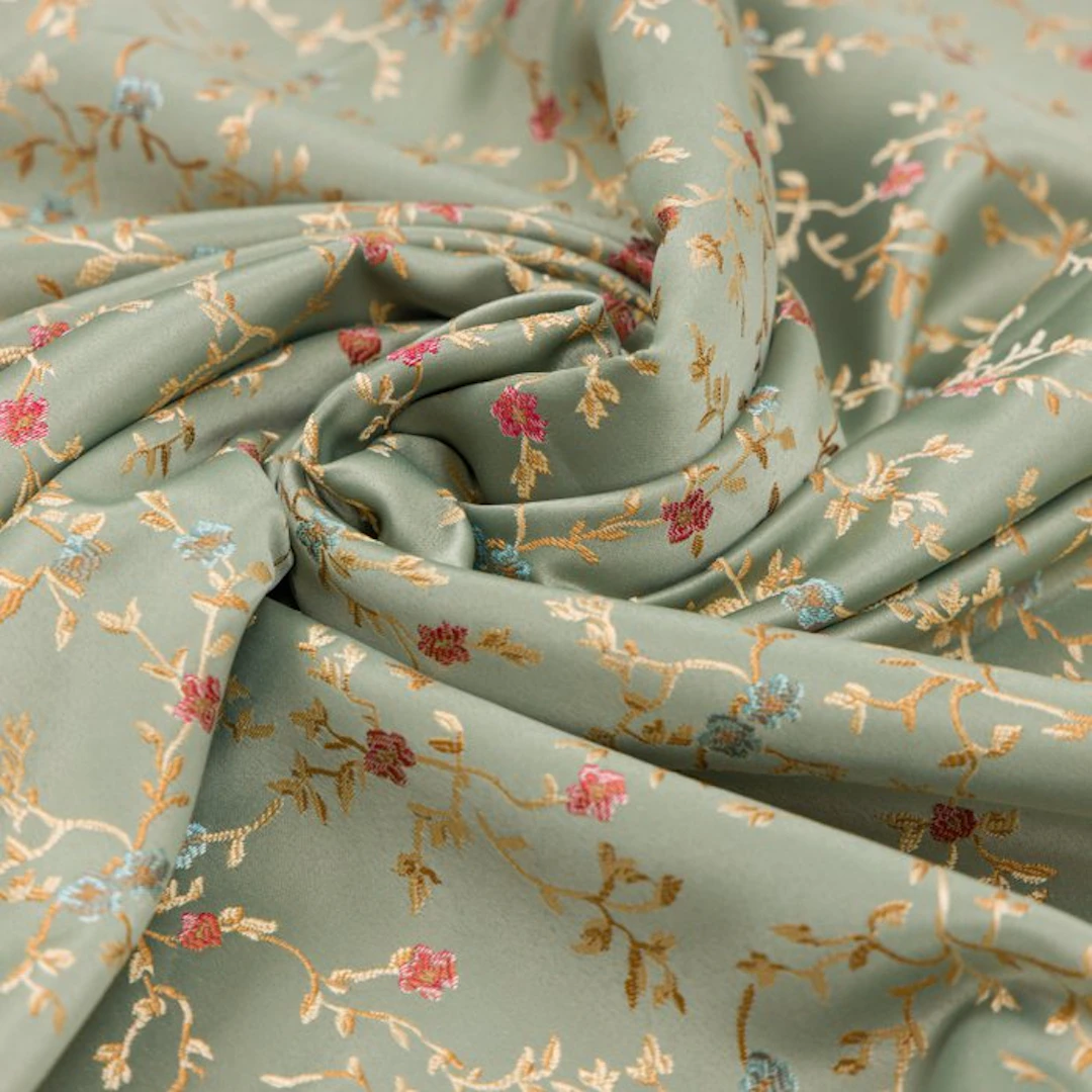 BA242 - Brocade Fabric - Italian Lampasso - Green Silk...