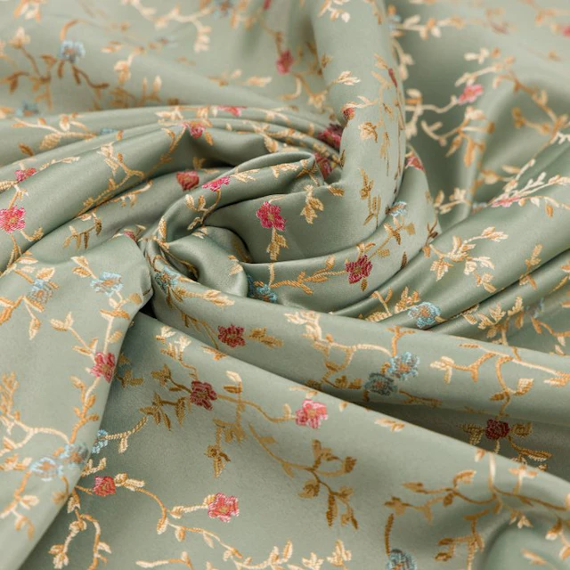 BA242 - Brocade Fabric - Italian Lampasso - Green Silk...
