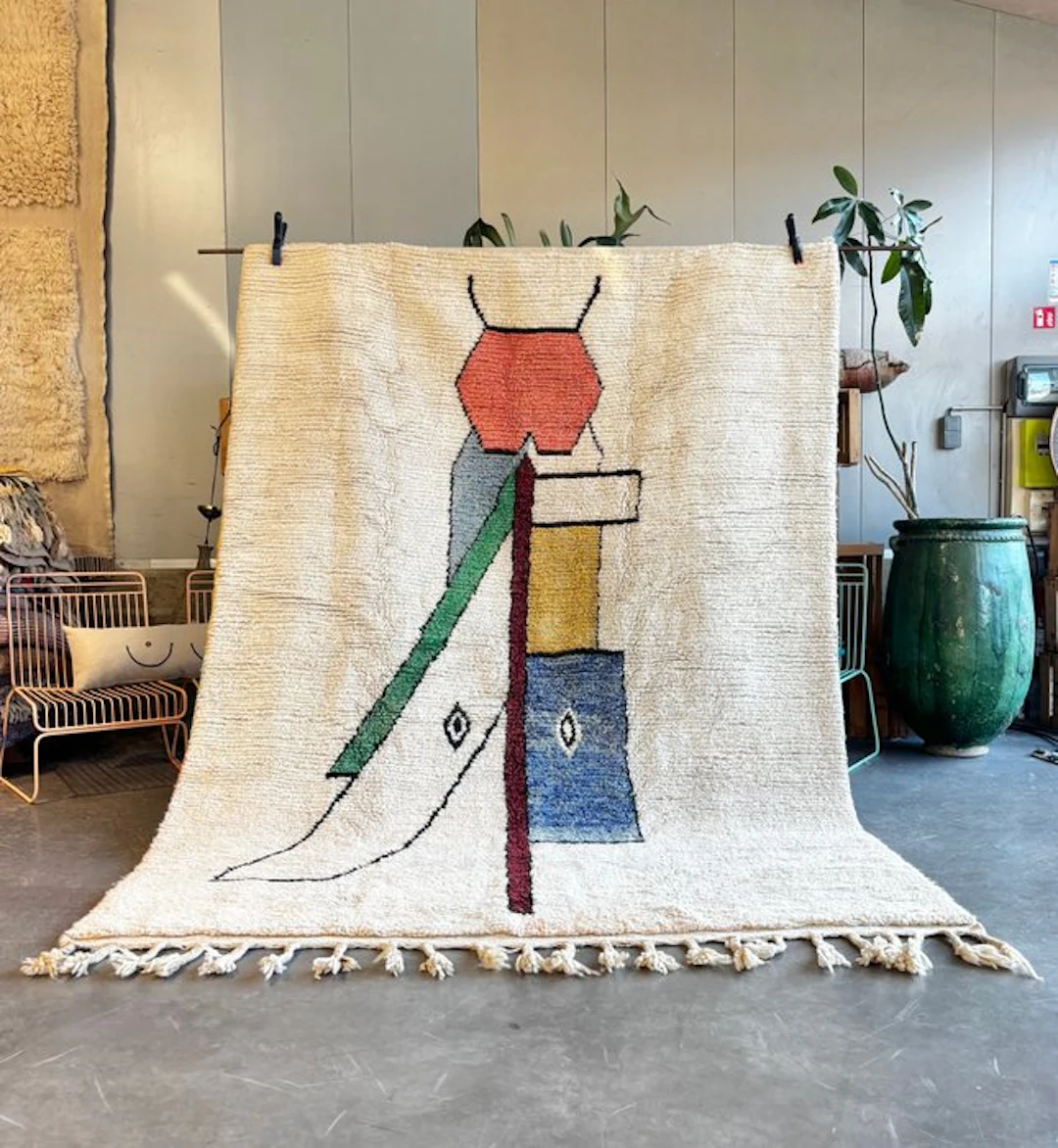 Moroccan Boujad Rug – Handmade Berber Wool Carpet –...