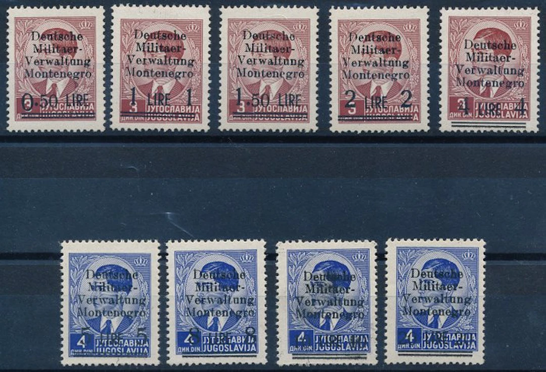 German occupation of Montenegro 1943 - Postage stamps...
