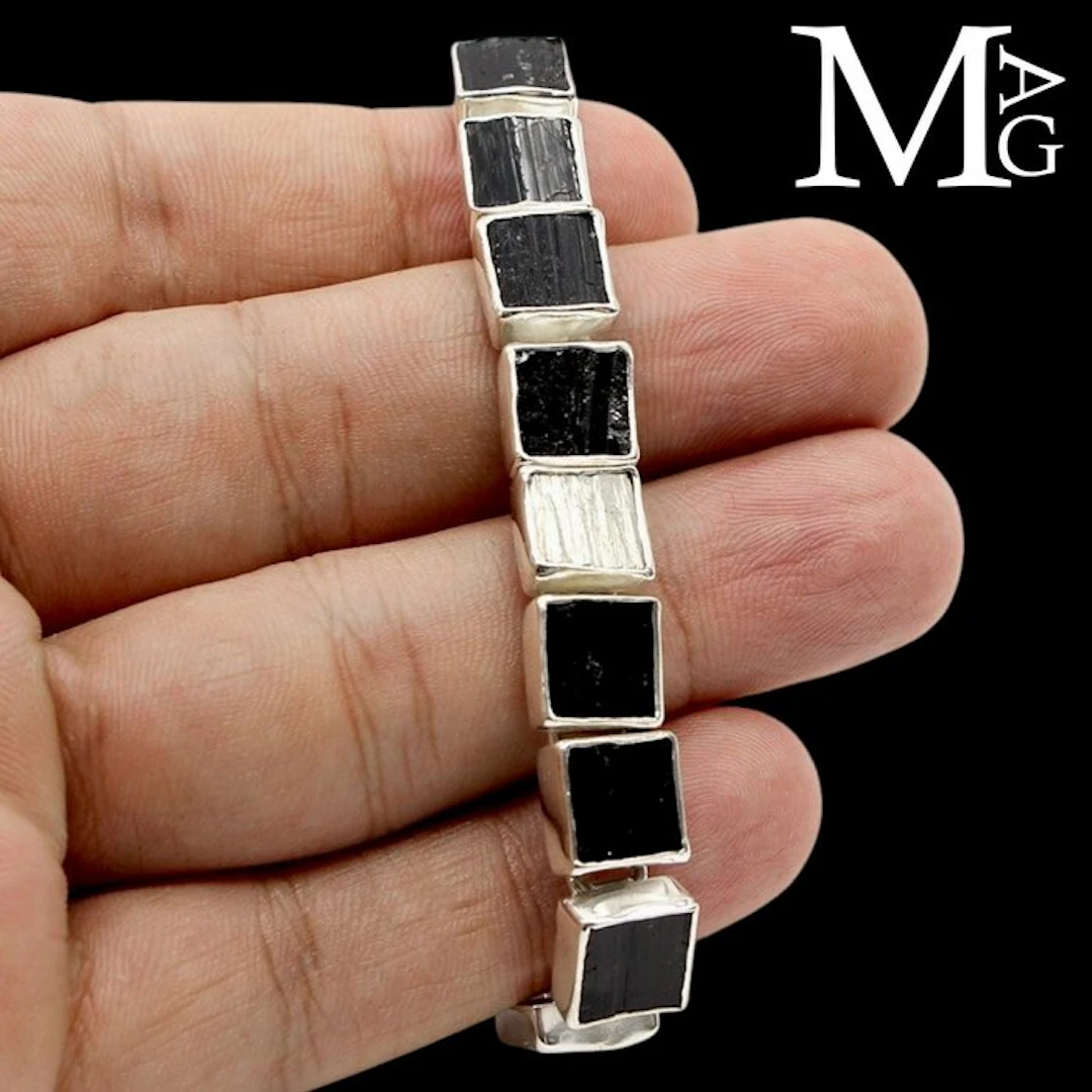 Unisex Bracelet Silver 925 - Black Tourmaline and Pyrite...