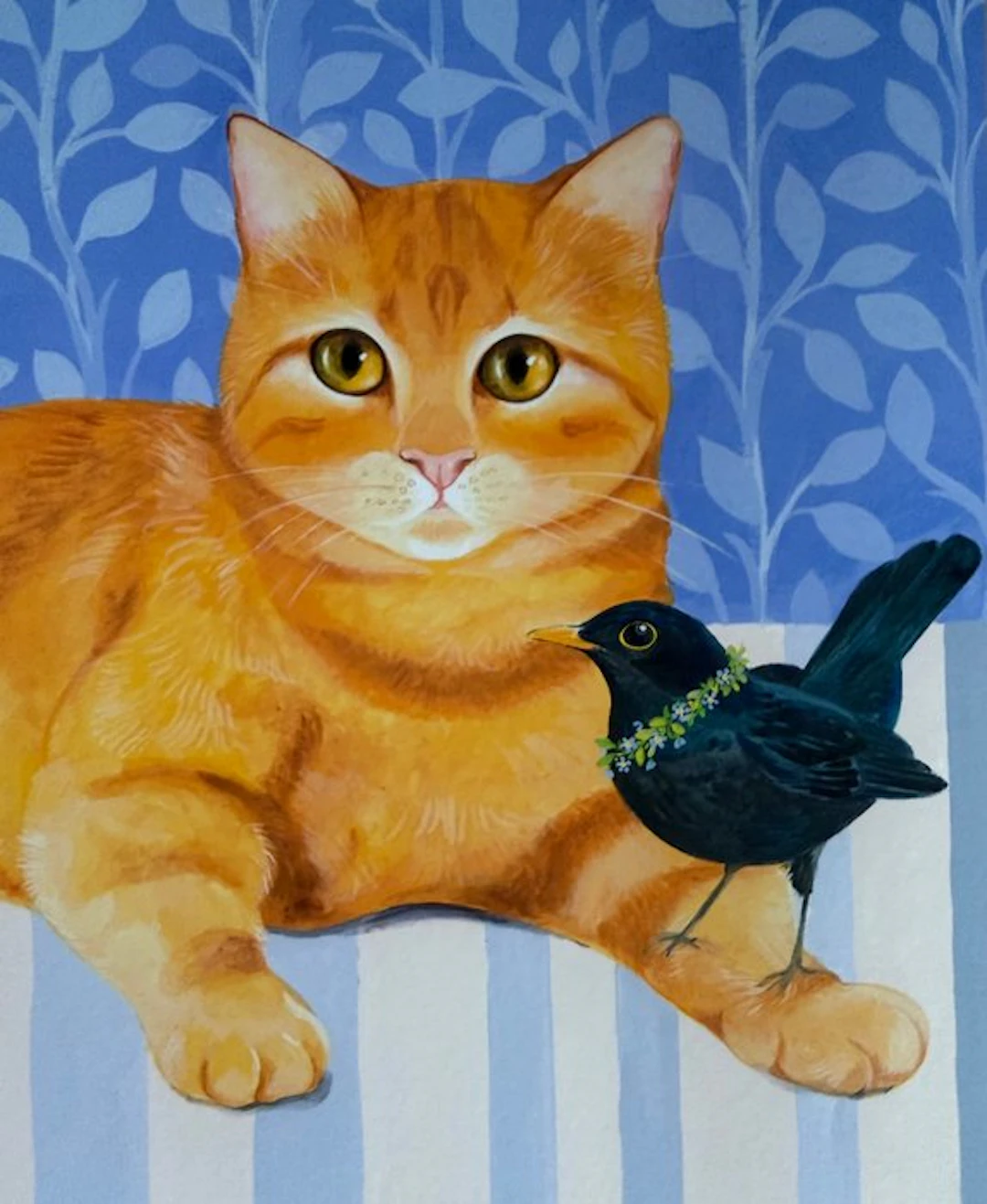 Isabelle Brent - “Ginger Cat and Blackbirds”. - 45 x 30 cm.