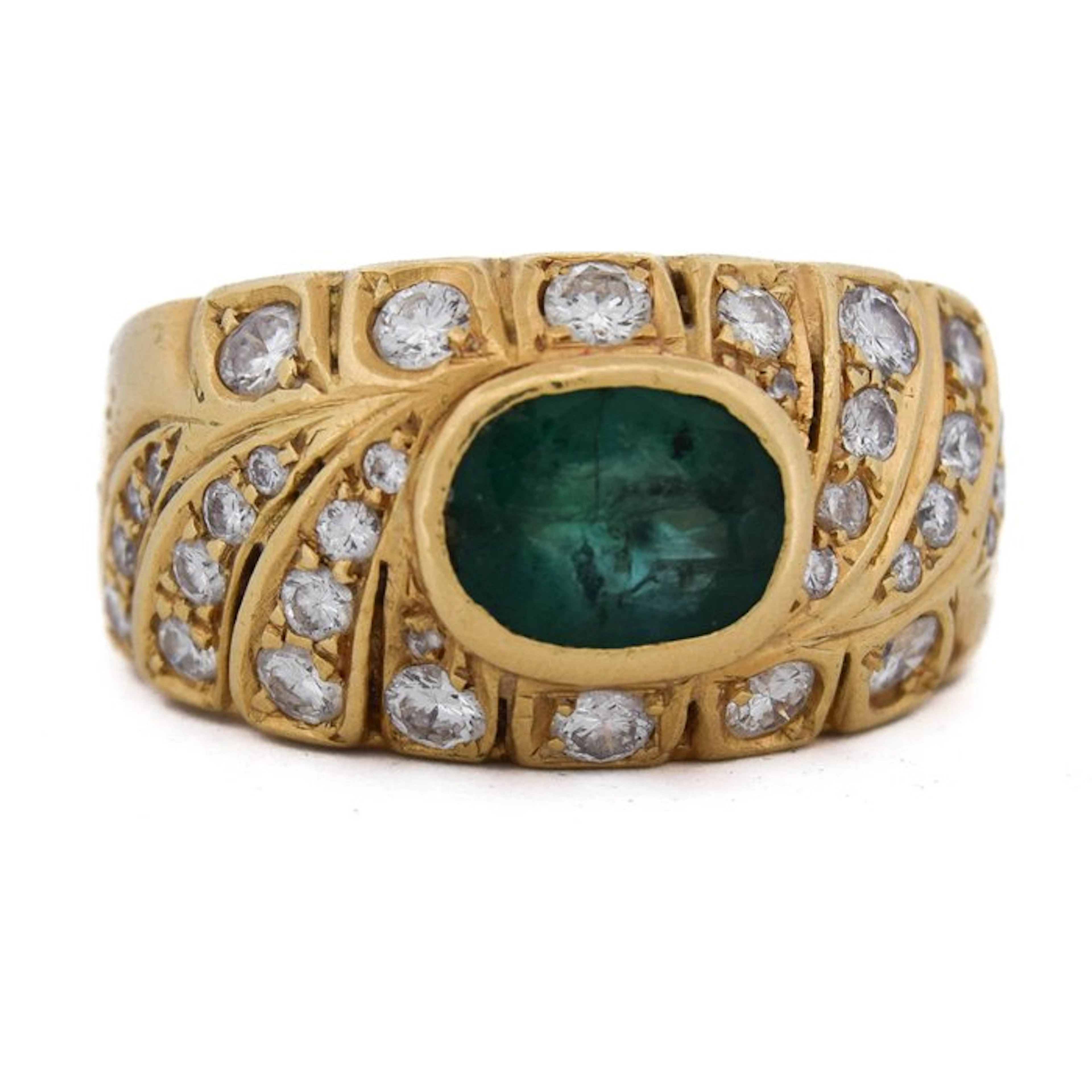 Cocktail ring - 18 kt. Yellow gold - 2.70ct. tw. Emerald - Diamond