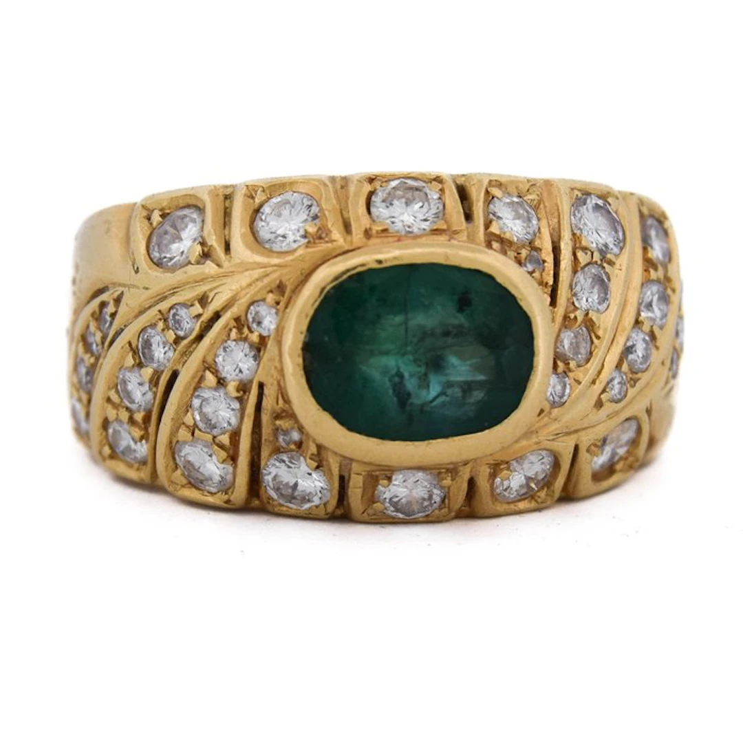Cocktail ring - 18 kt. Yellow gold - 2.70ct. tw. Emerald - Diamond