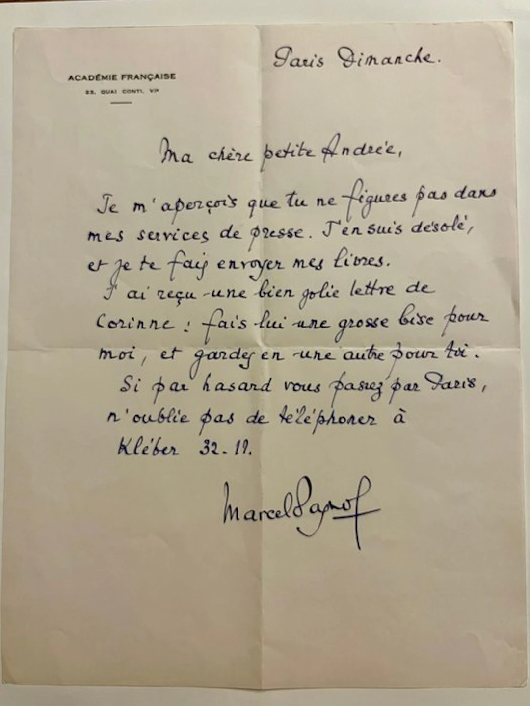 Marcel Pagnol - Lettre autographe signée - 1962