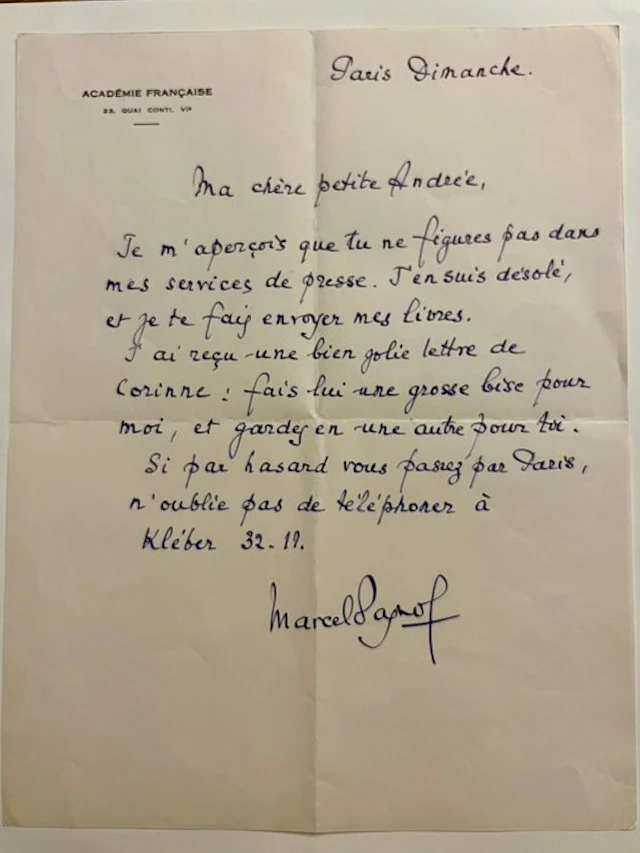 Marcel Pagnol - Lettre autographe signée - 1962