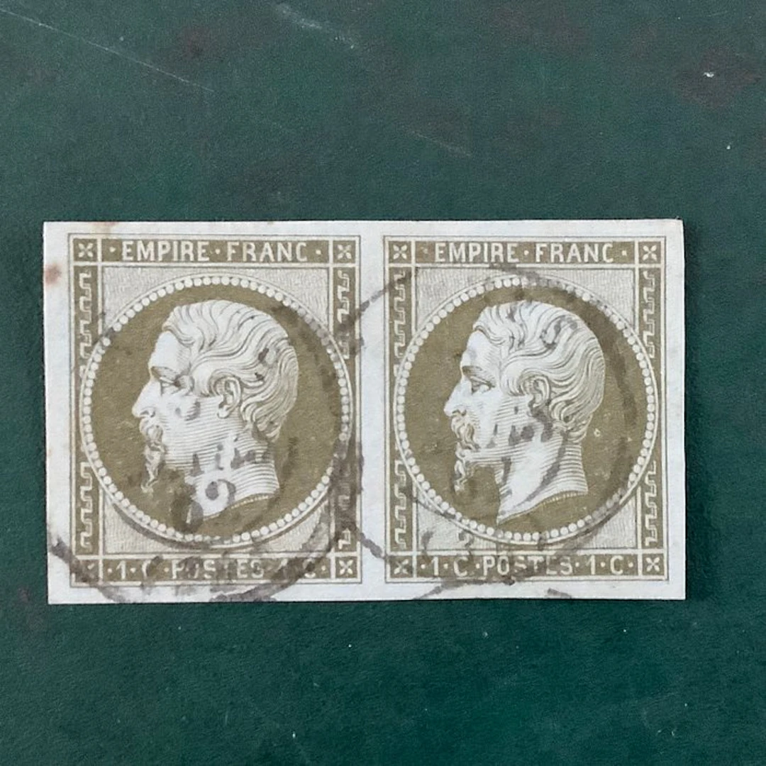France 1860 - 1 cent Napoleon Empire in pairs with good margins - Yvert 11
