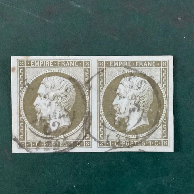 France 1860 - 1 cent Napoleon Empire in pairs with good margins - Yvert 11