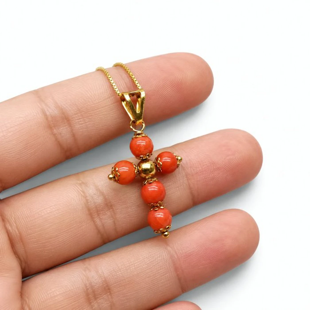 Coral - Silver - Necklace with pendant - handmade