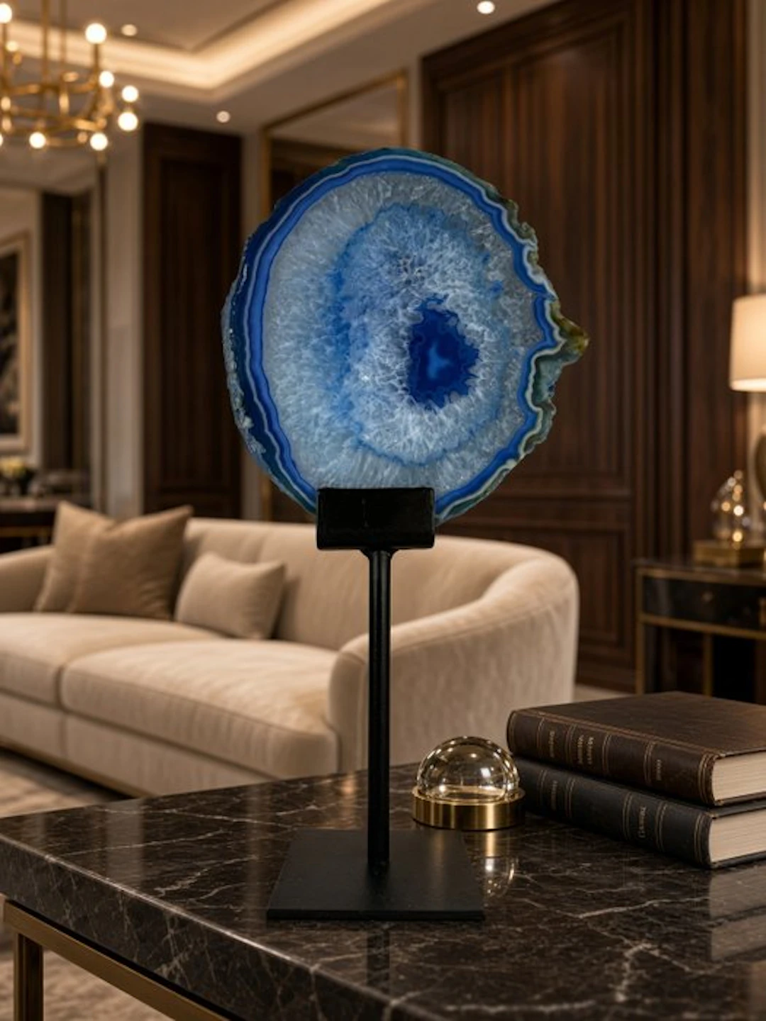LARGE - unique blue agate on stand Geode - Height: 320 mm...
