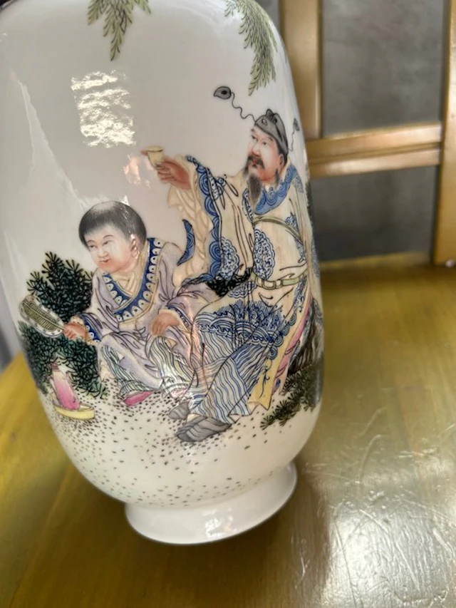 Chinese Famille Rose vase with carved handles and seal...