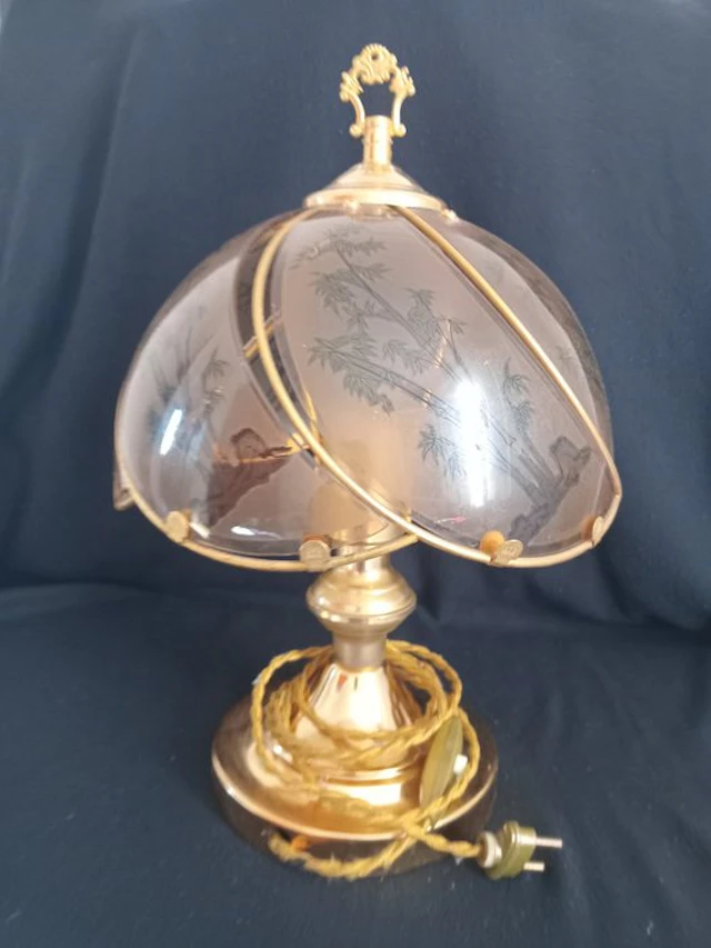 Table lamp - Brass, Glass - Amber Bamboo