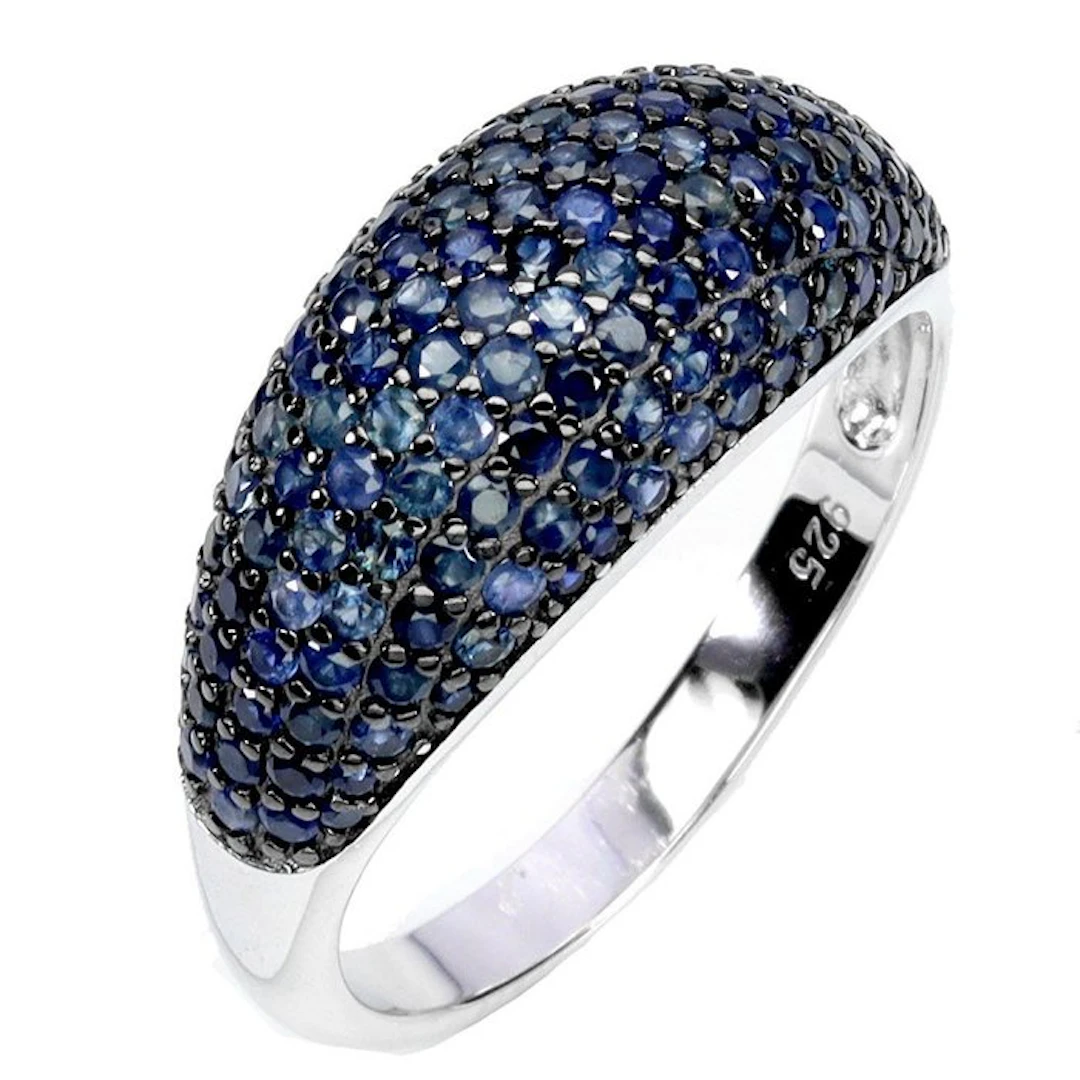 No reserve price - Ring 14K White Gold plated, 925 Silver - Blue Sapphire