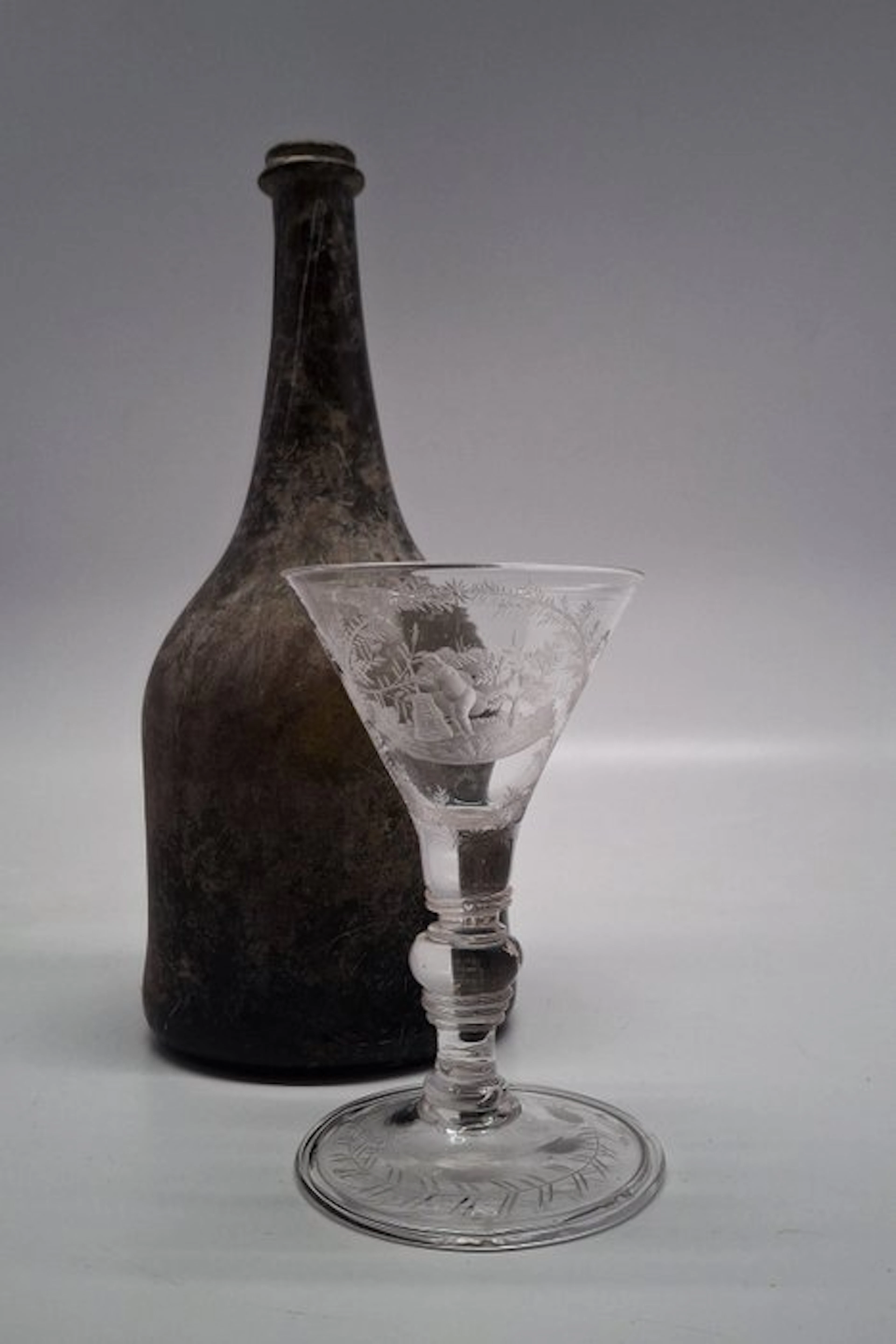 Wine glass - Funnel Cup 1690–1720 - Glass - Putto with Wine Barrel
