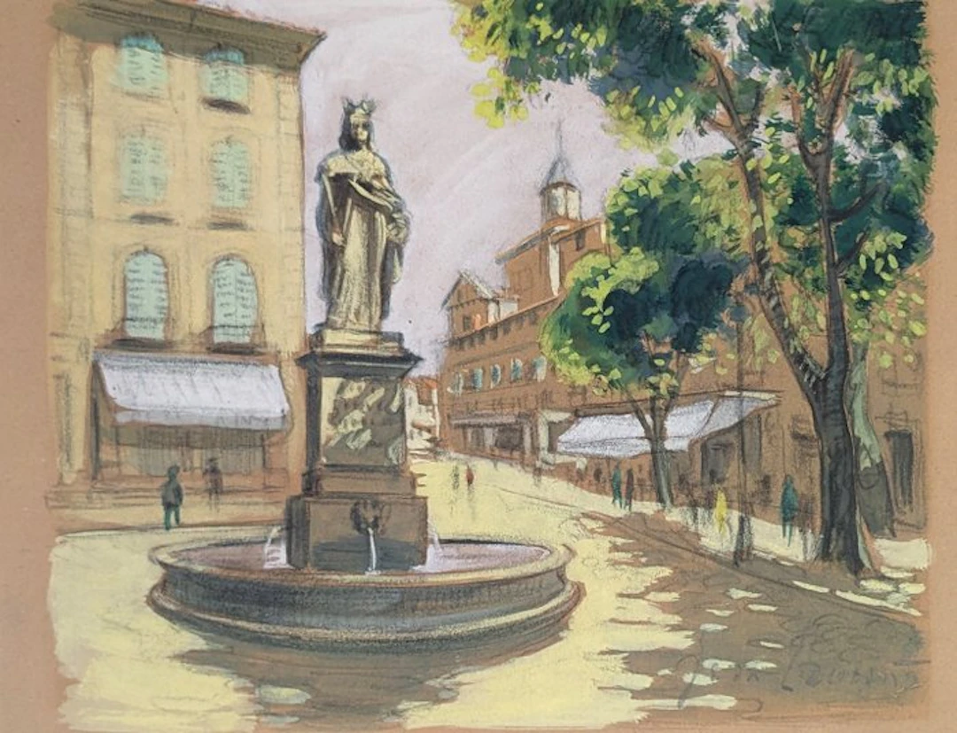 Jean Laurent XX - Vue de la Fontaine René à Aix en Provence