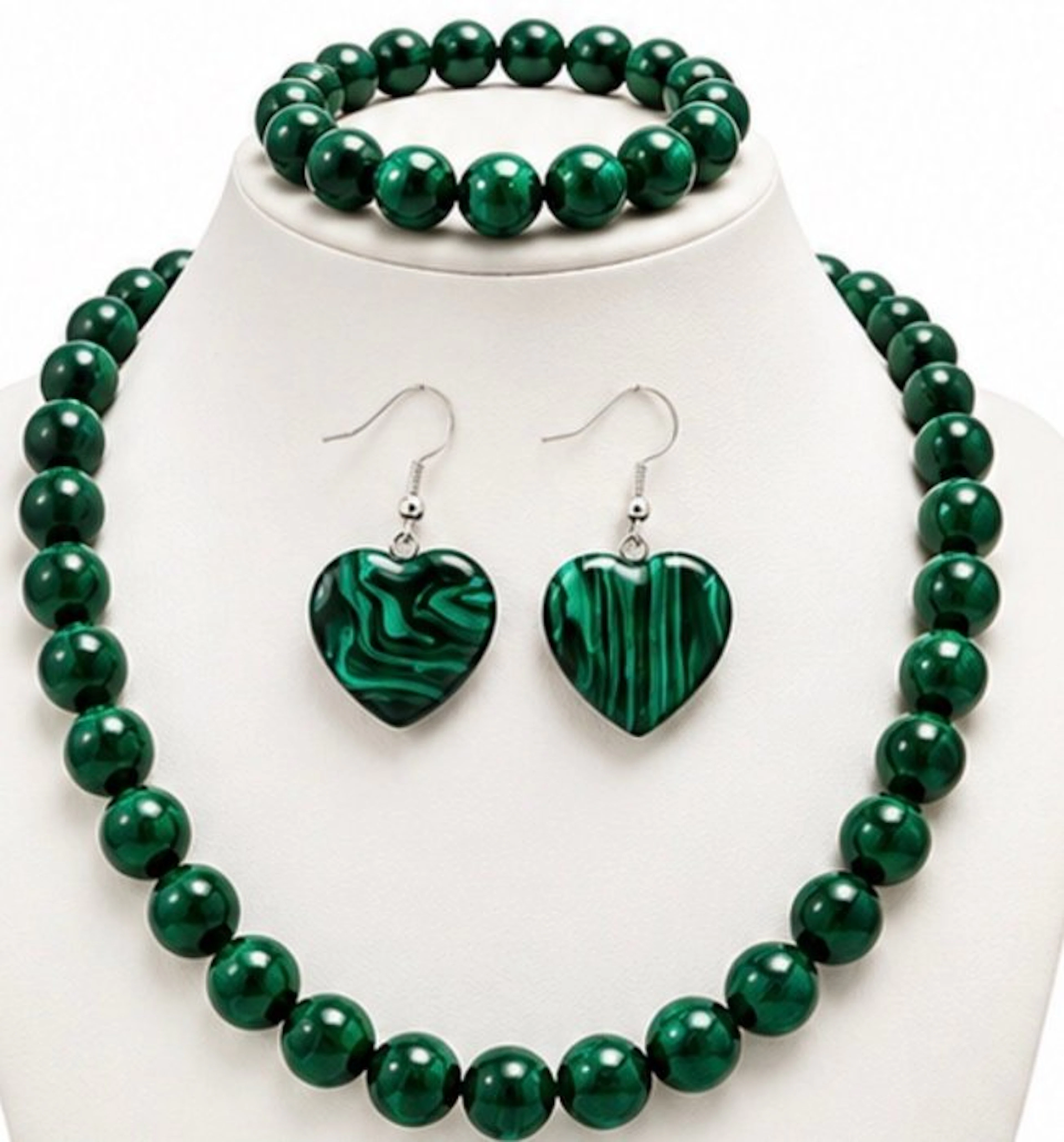 Luxurious Malachite Set Collar Bracelet and Heart earrings - Necklace