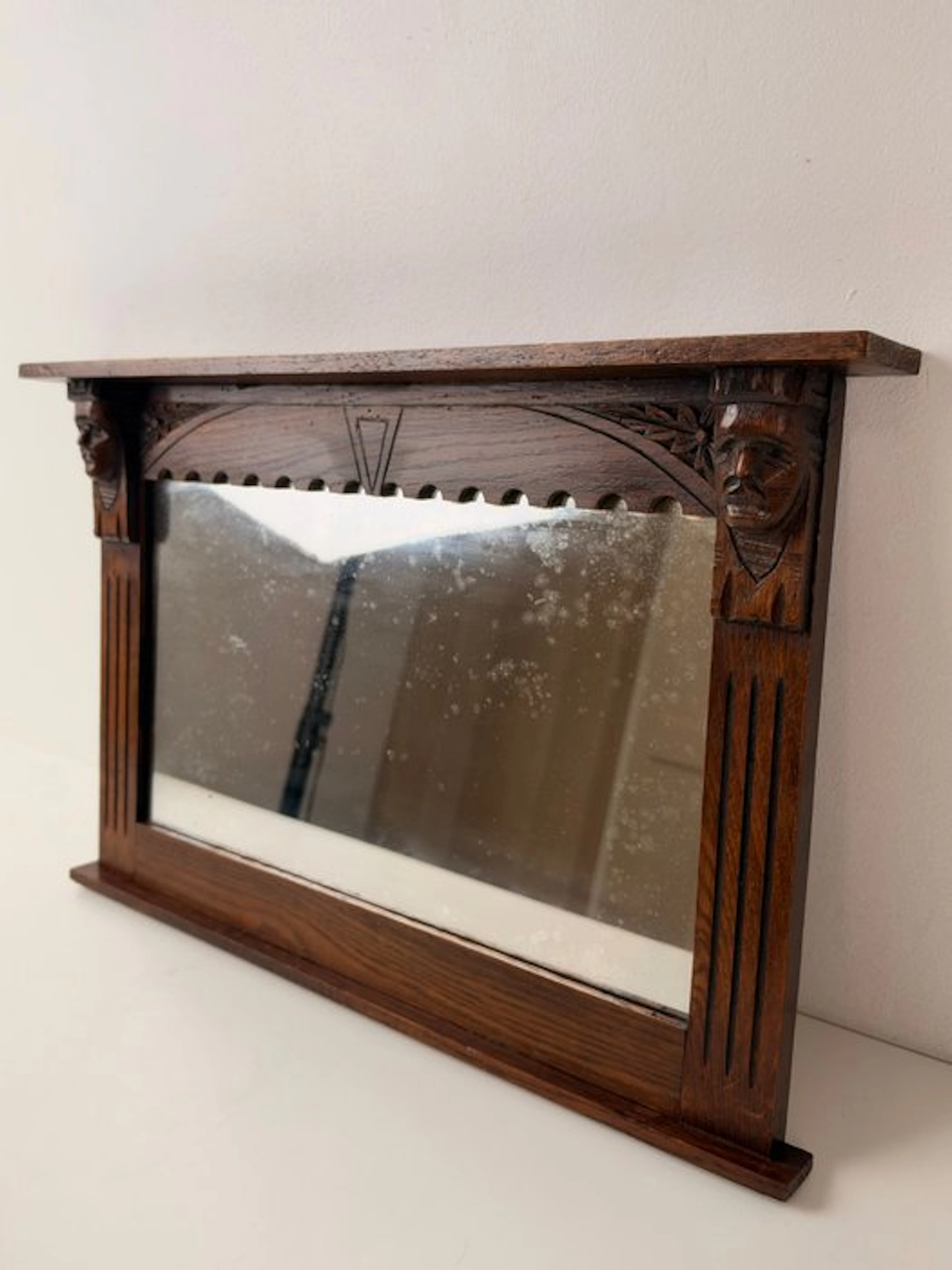 Mirror- Antique Amsterdam School wall mirror. - Wood