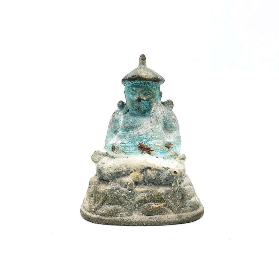 Ancient Indochinese Bronze Sitting Happy Po Taj Buddha...