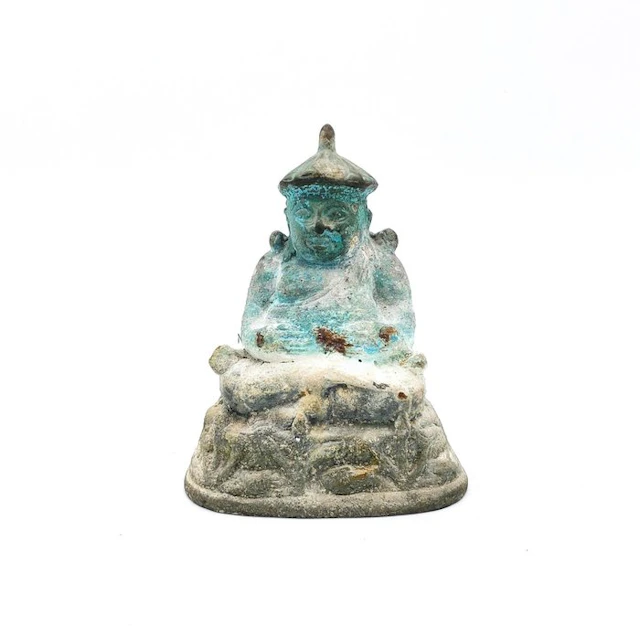 Ancient Indochinese Bronze Sitting Happy Po Taj Buddha...