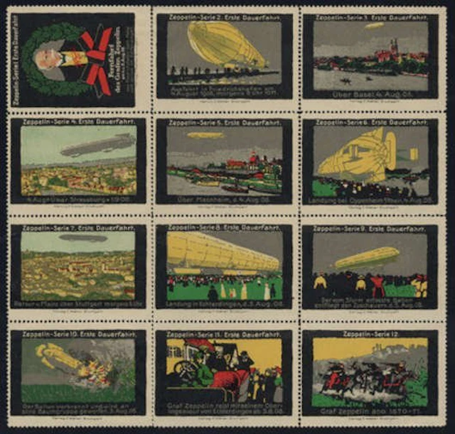 German Empire - Complete set of Zeppelin vignettes for...