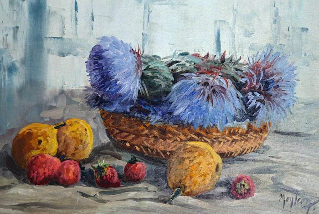École valencienne (XX), signé Monleón - Le Panier de fleurs - NO RESERVE