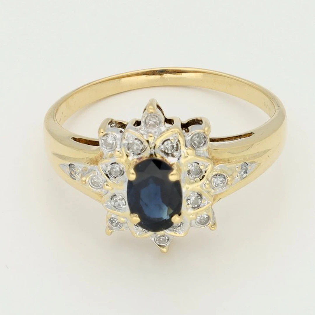 Ring - 18 kt. Yellow gold Diamond (Natural) - Sapphire