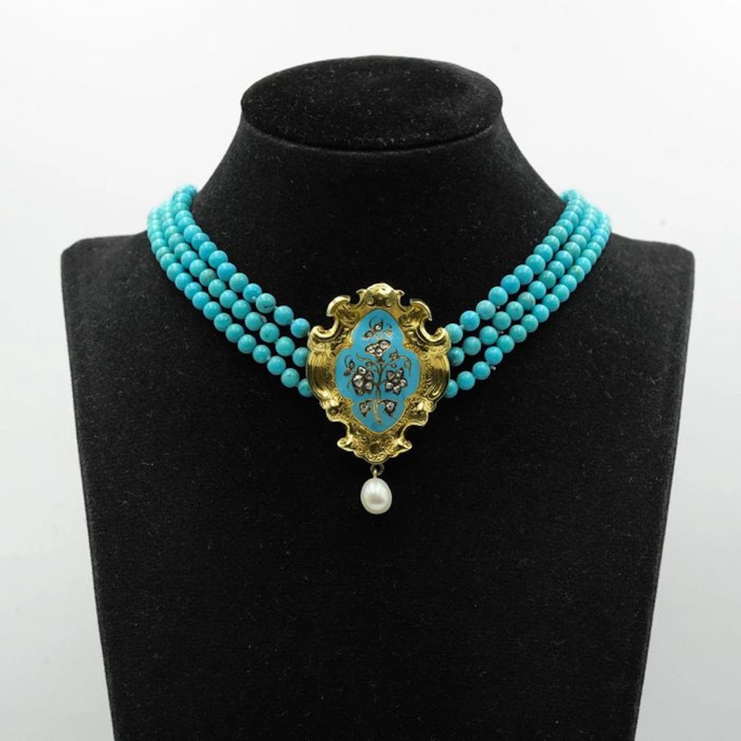 Chain - 18 kt. Yellow gold Turquoise - Diamond