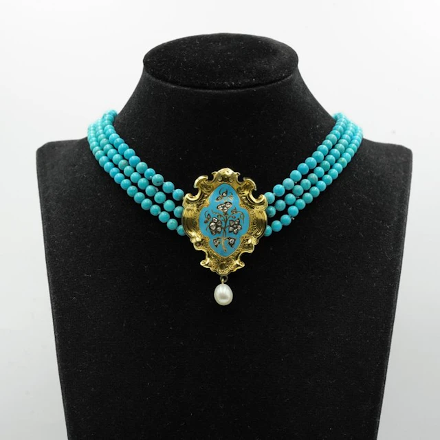 Chain - 18 kt. Yellow gold Turquoise - Diamond