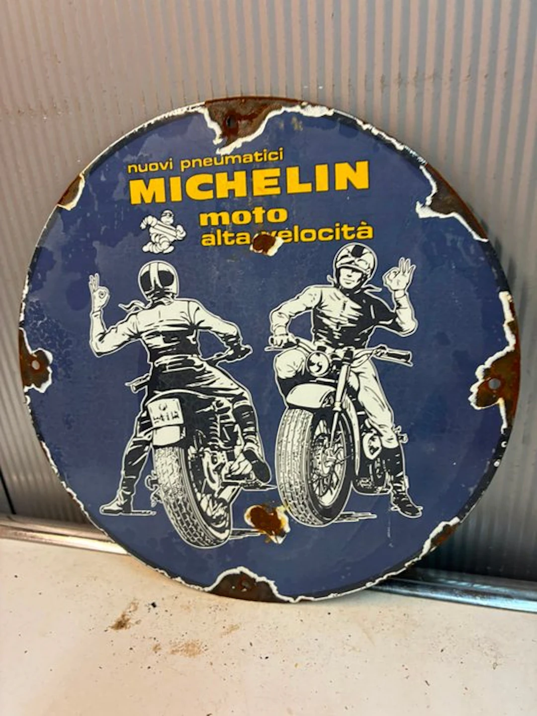 Michelin Moto – Rond Emaille Reclamebord Motorfietsen - Enamel sign - Enamel