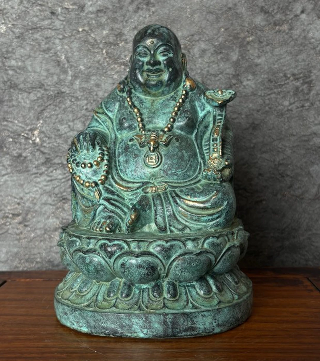 Statue, Lachende Boeddha 18 cm / 1.9 kg - 18 cm - Bronze