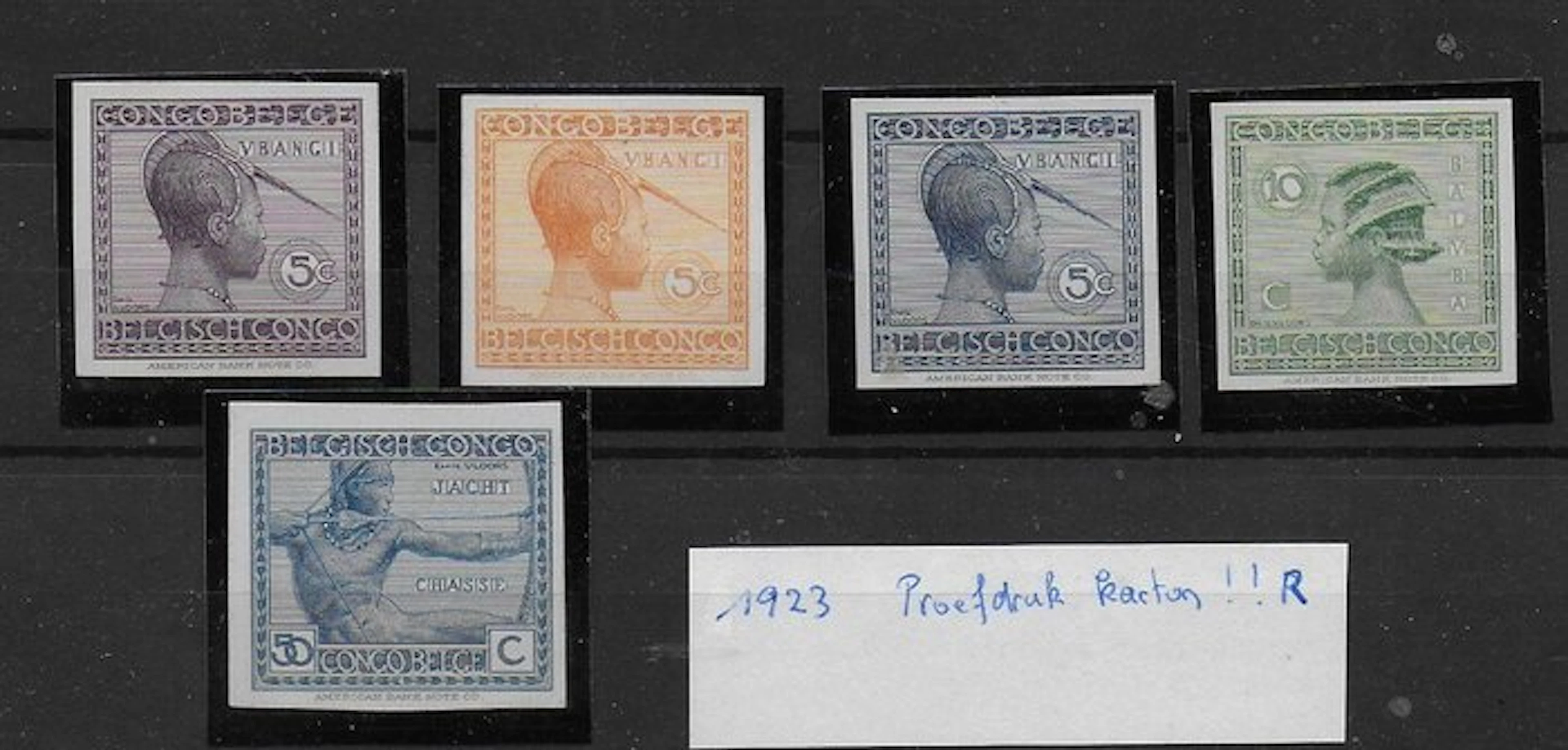 Belgium 1923 - Congo proofs on thick cardboard