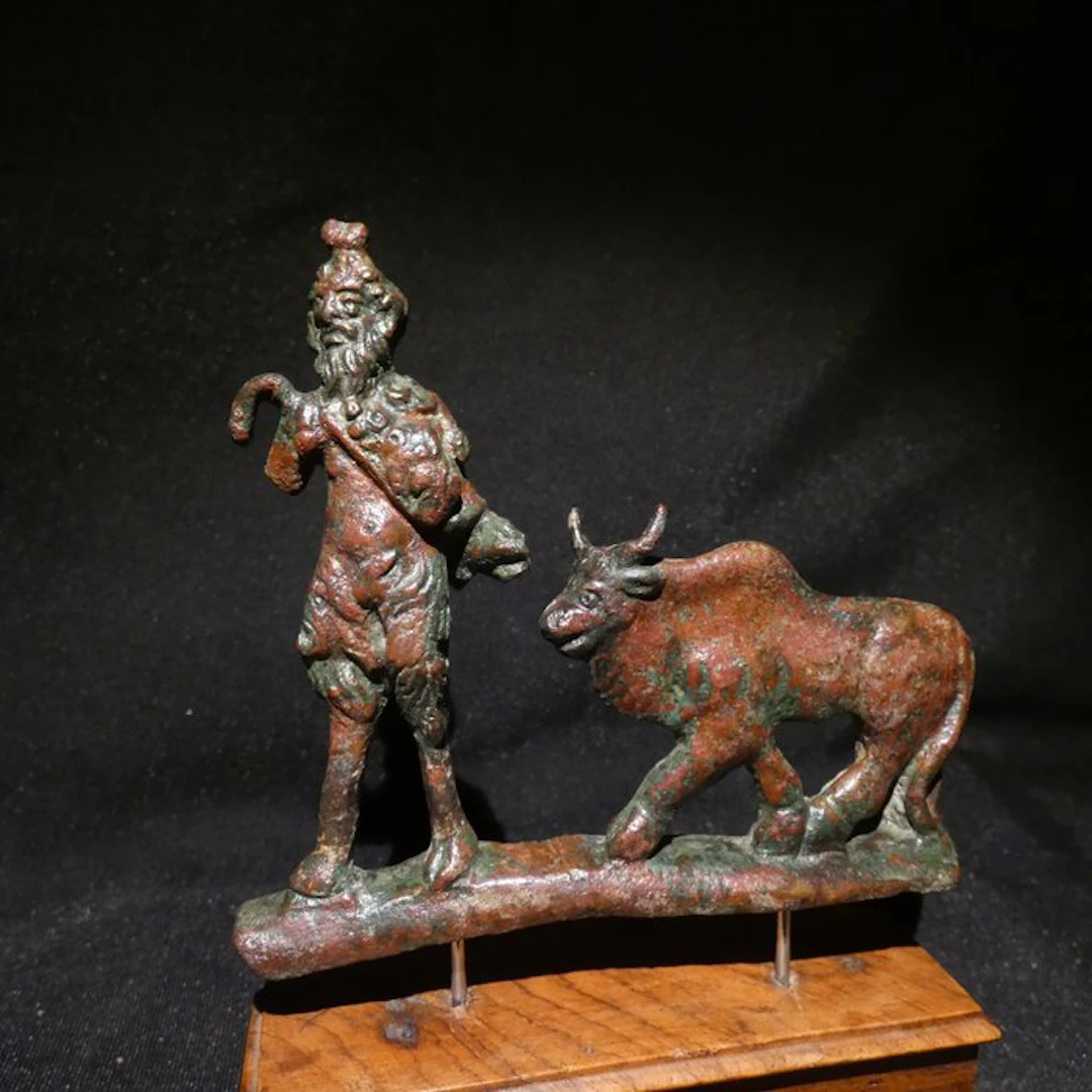 Ancient Roman Bronze Figure god Pan/Faunus with Bull
