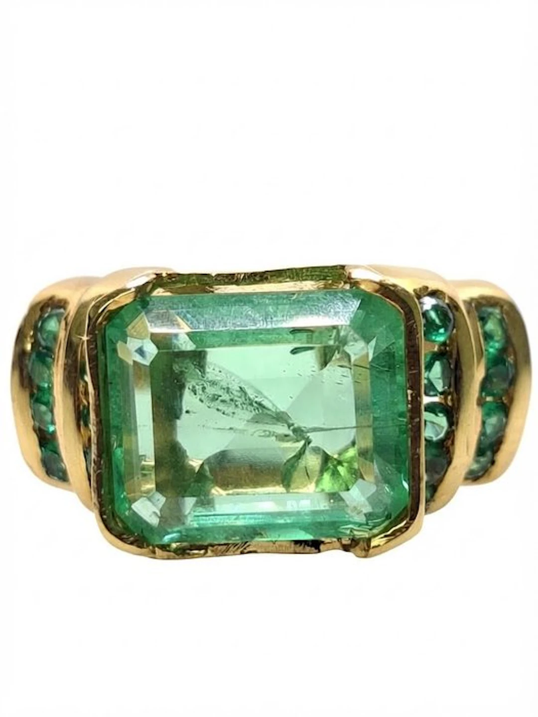 No reserve price - Ring - 9 kt. Silver, Yellow gold Emerald - Emerald