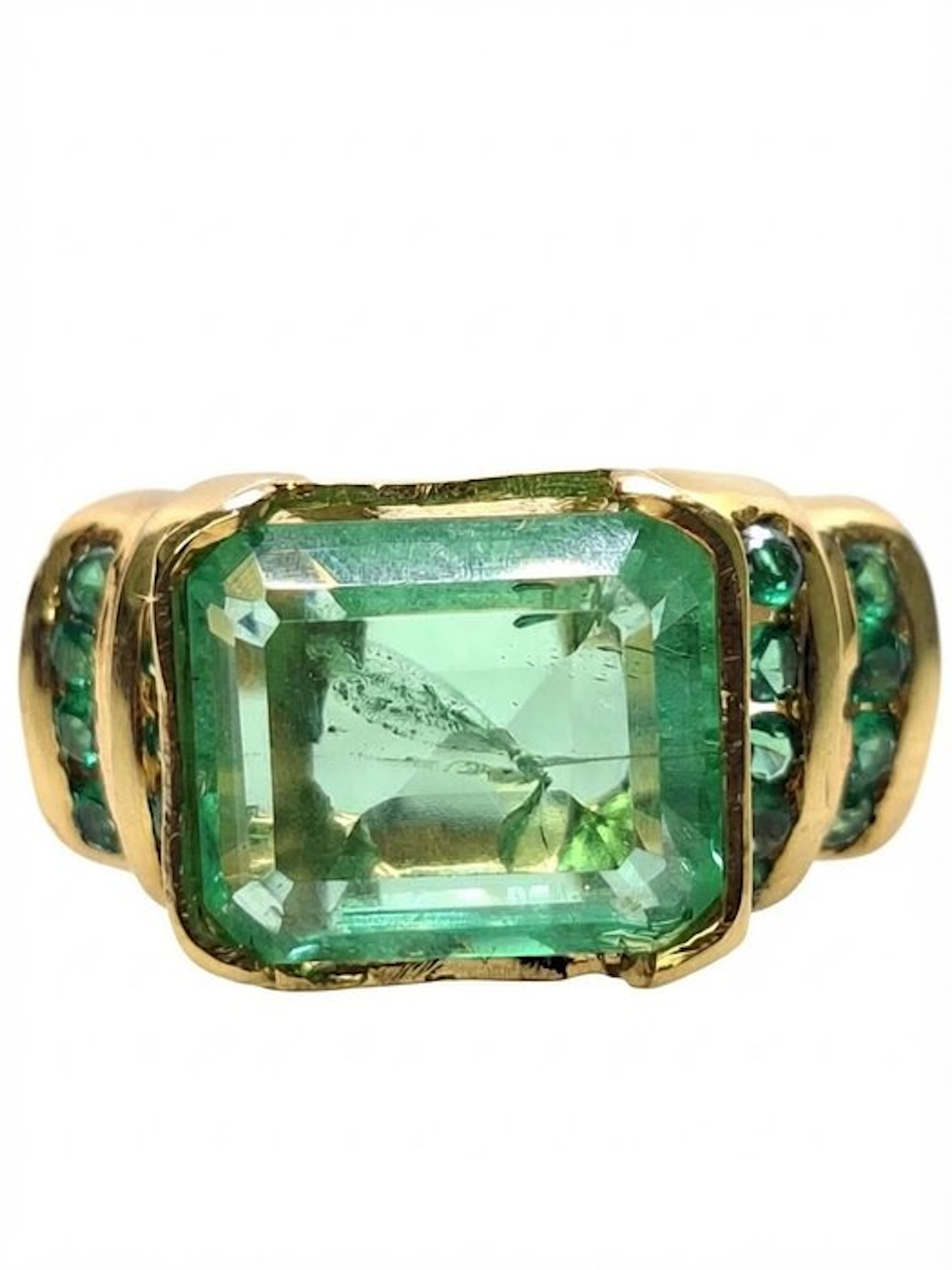 No reserve price - Ring - 9 kt. Silver, Yellow gold Emerald - Emerald