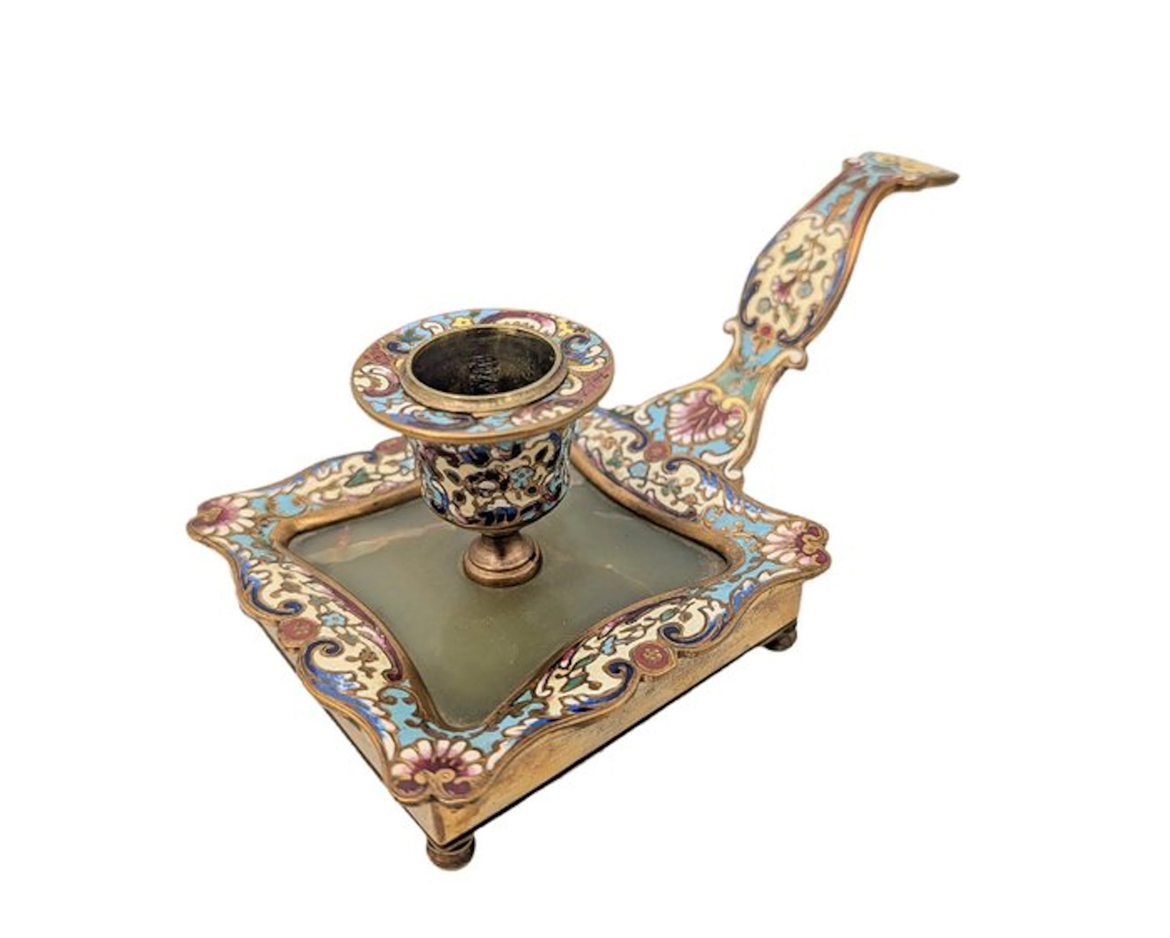Magnifique Bougeoir cloisonné - Taperstick - Brass, Enamel, Champlevé Onyx