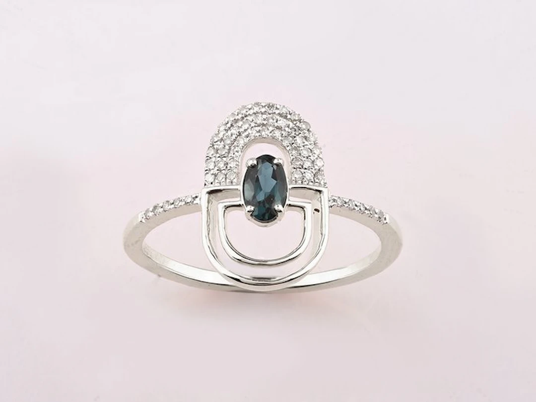 Ring - 14 kt. White gold - 0.39ct. tw. Topaz - Diamond