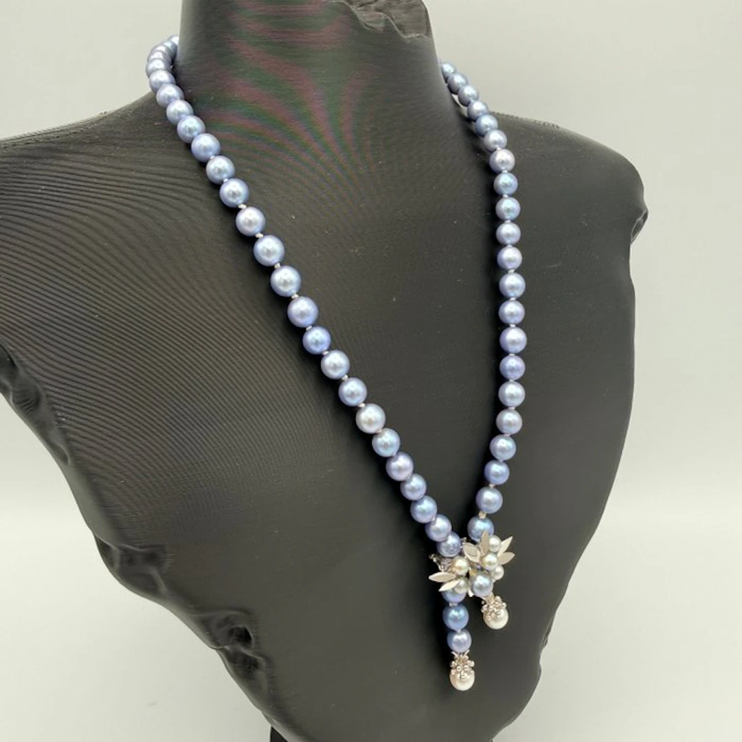 String of beads - 14 kt. White gold - 47 cm - 28.92 g