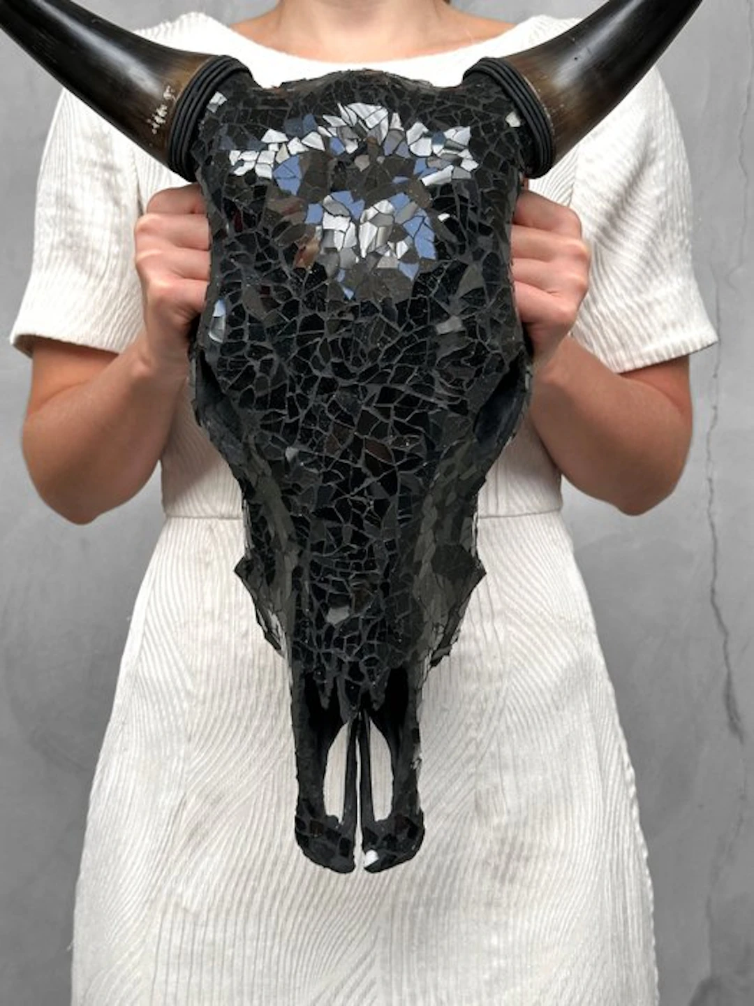 NO RESERVE PRICE - Authentic Cow Skull with Glass Mosaic...