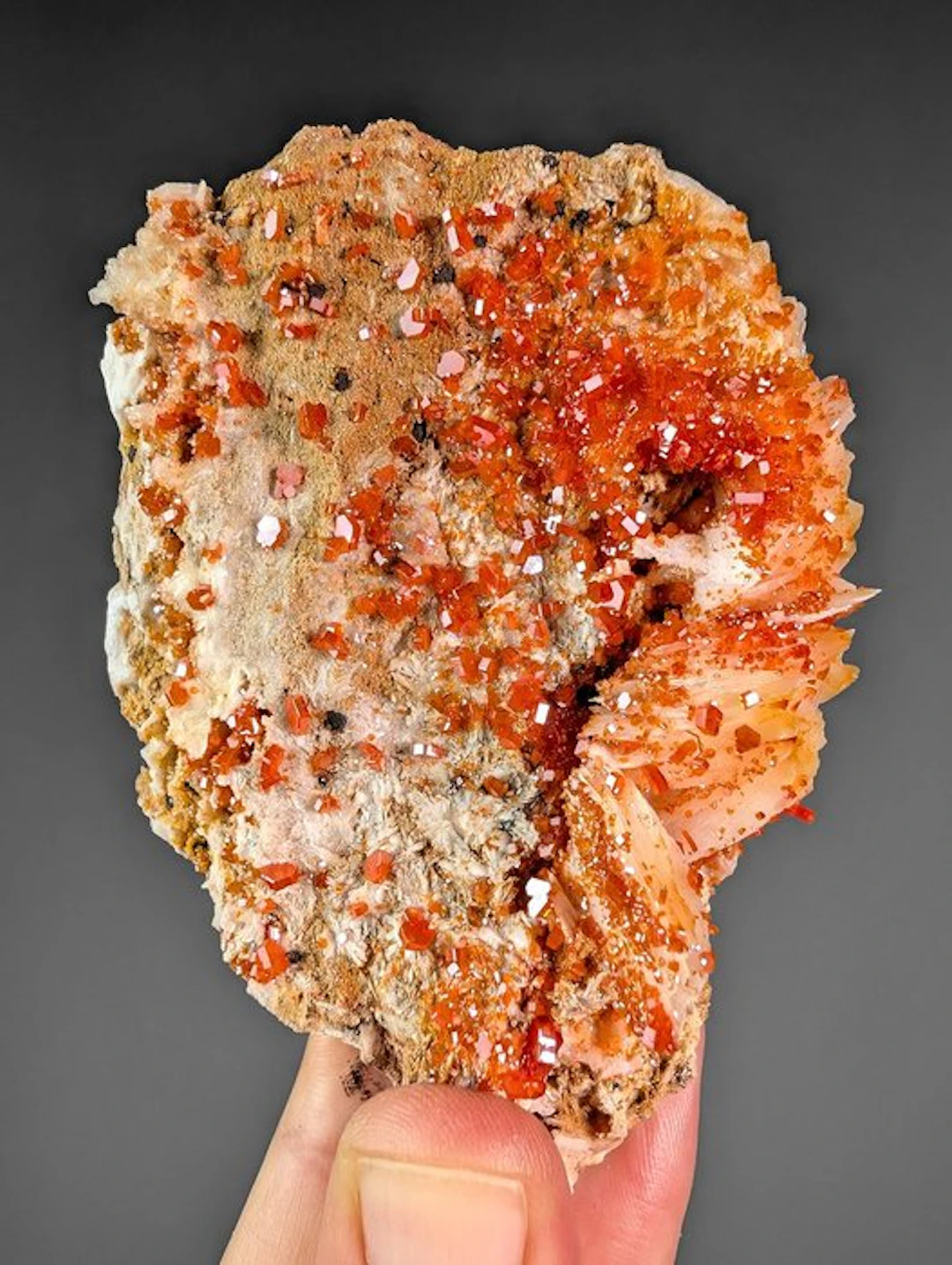 Vanadinite on Lamellar Barite Crystal cluster - Height...