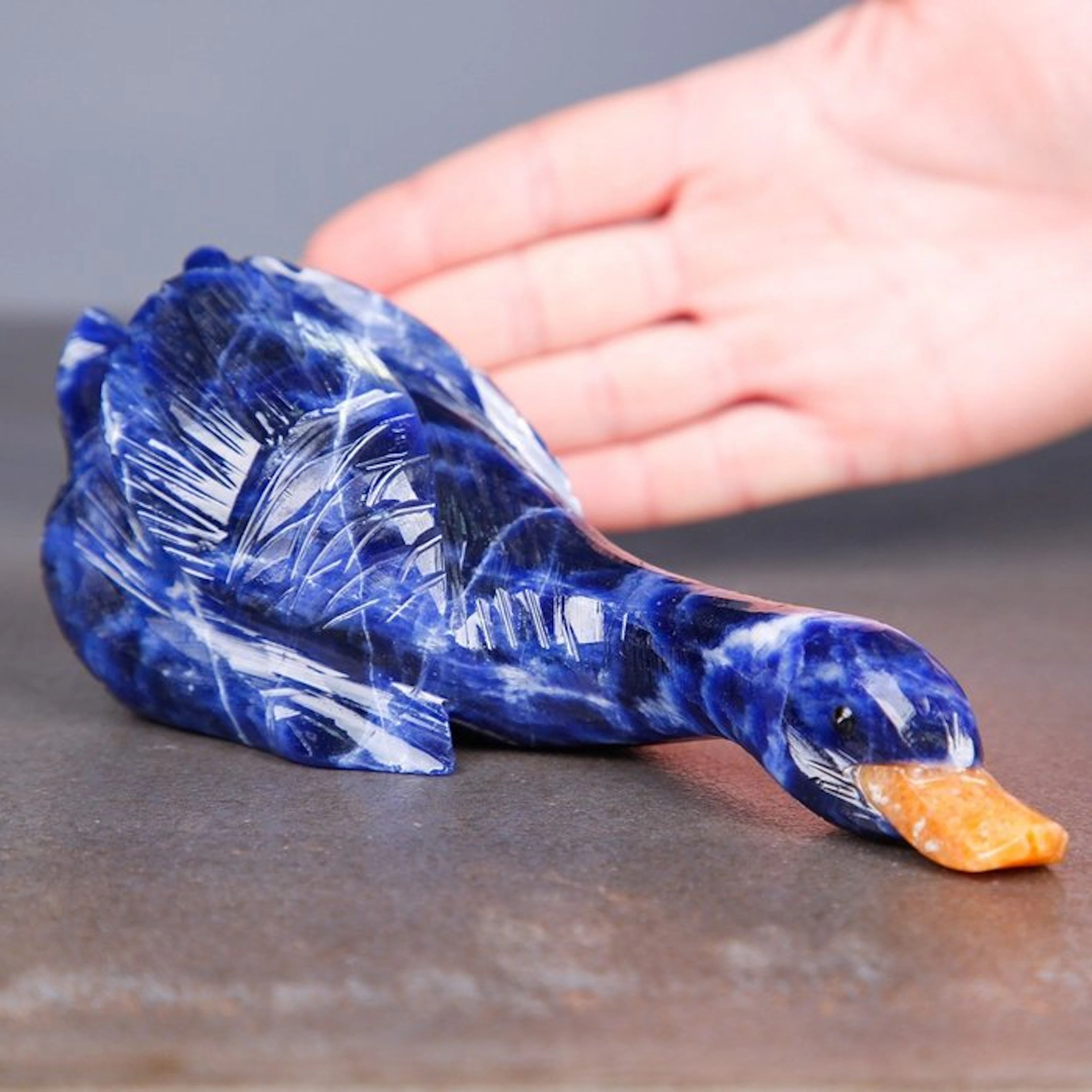 Hand-Carved Sodalite Duck Sculpture from Brazil - Deep...