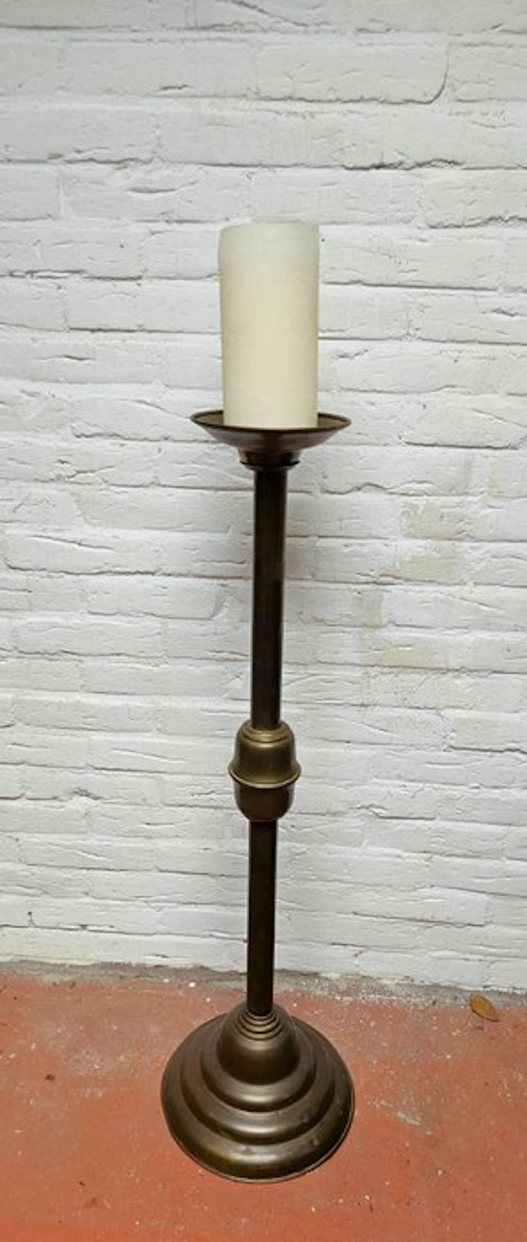 Candleholder - Brass / yellow copper (or Bronze) - Floor candle holder with pen