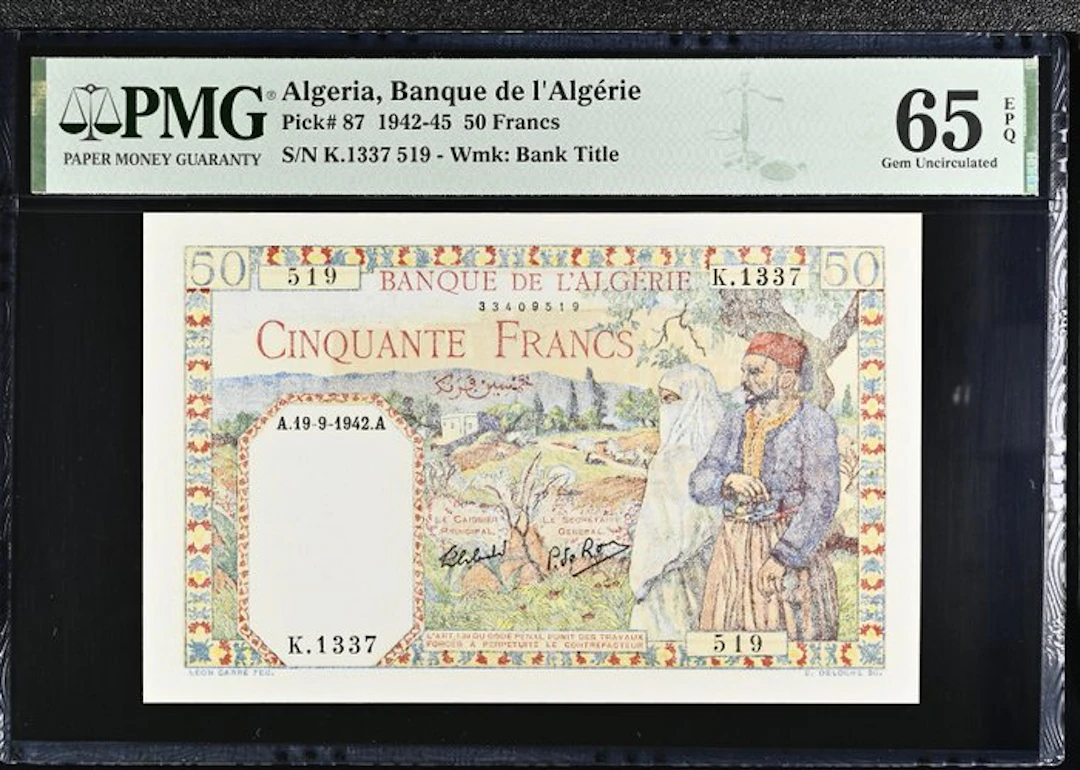 Algeria. - 50 Francs - 1942 - PMG 65 EPQ - Pick 87 (No reserve price)