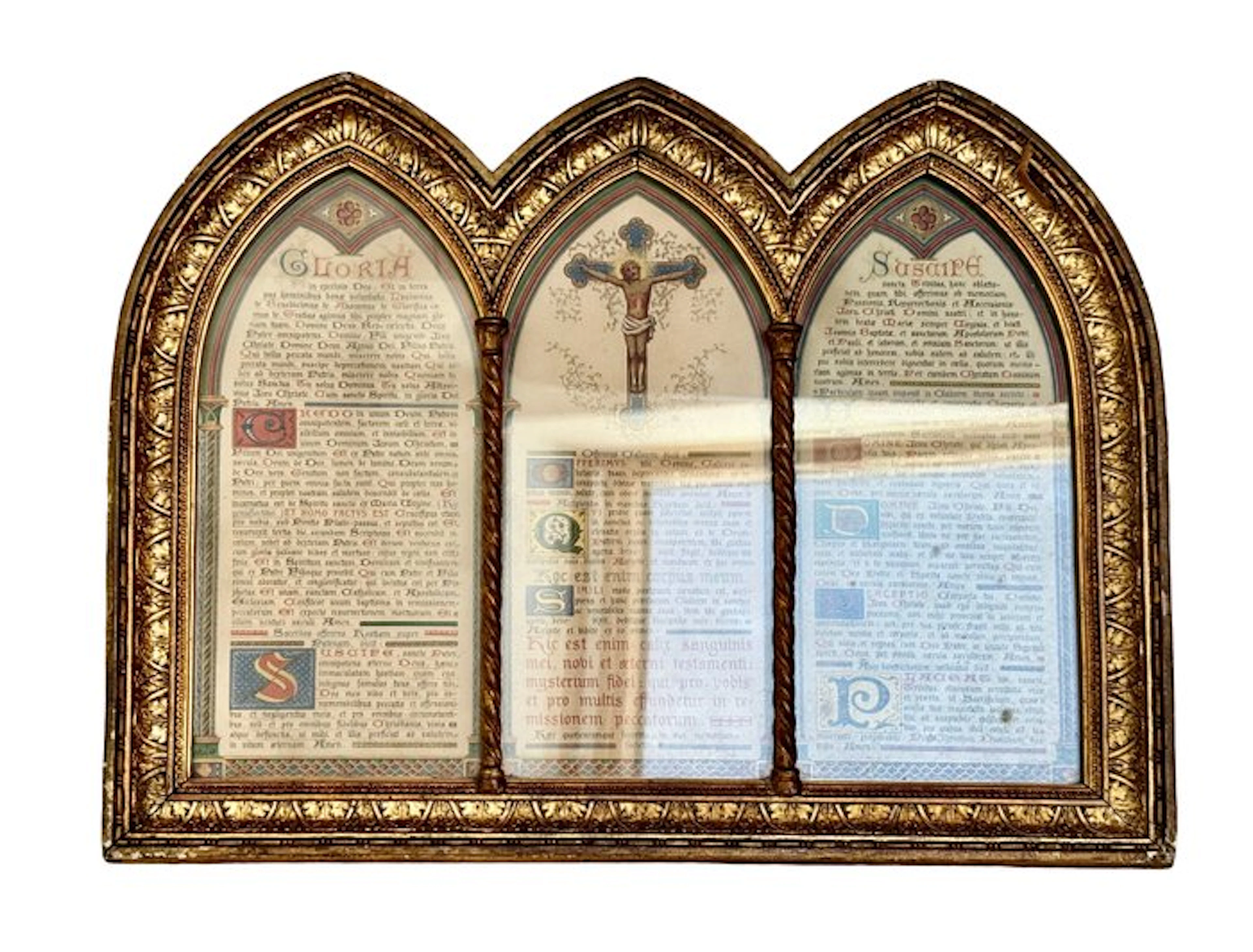 Liturgical altar triptych - 50 cm - Antique - Wood, Glass - Early 20th century