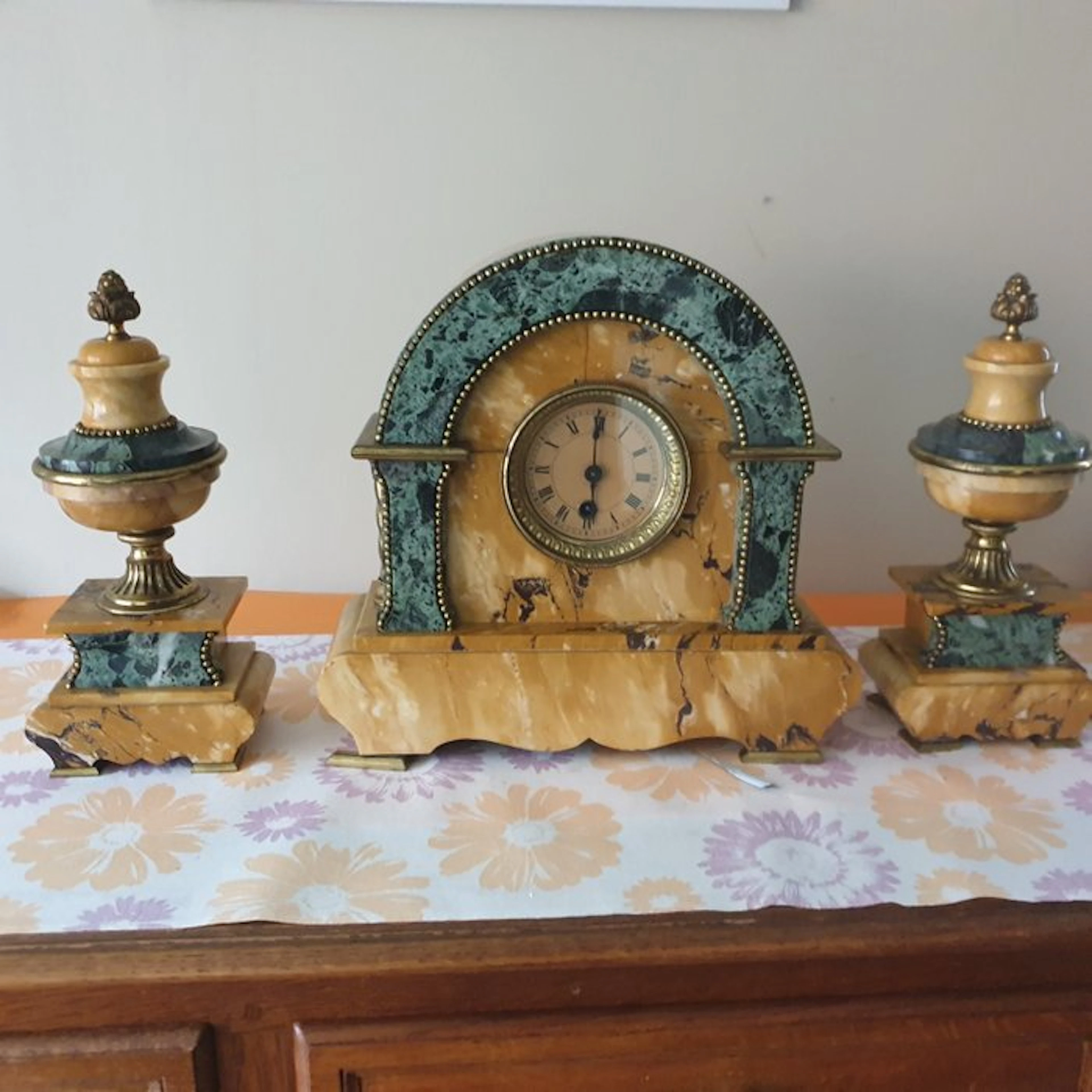 Clock (3) - Marble, Brass - 1920-1930 - Three-part marble clock