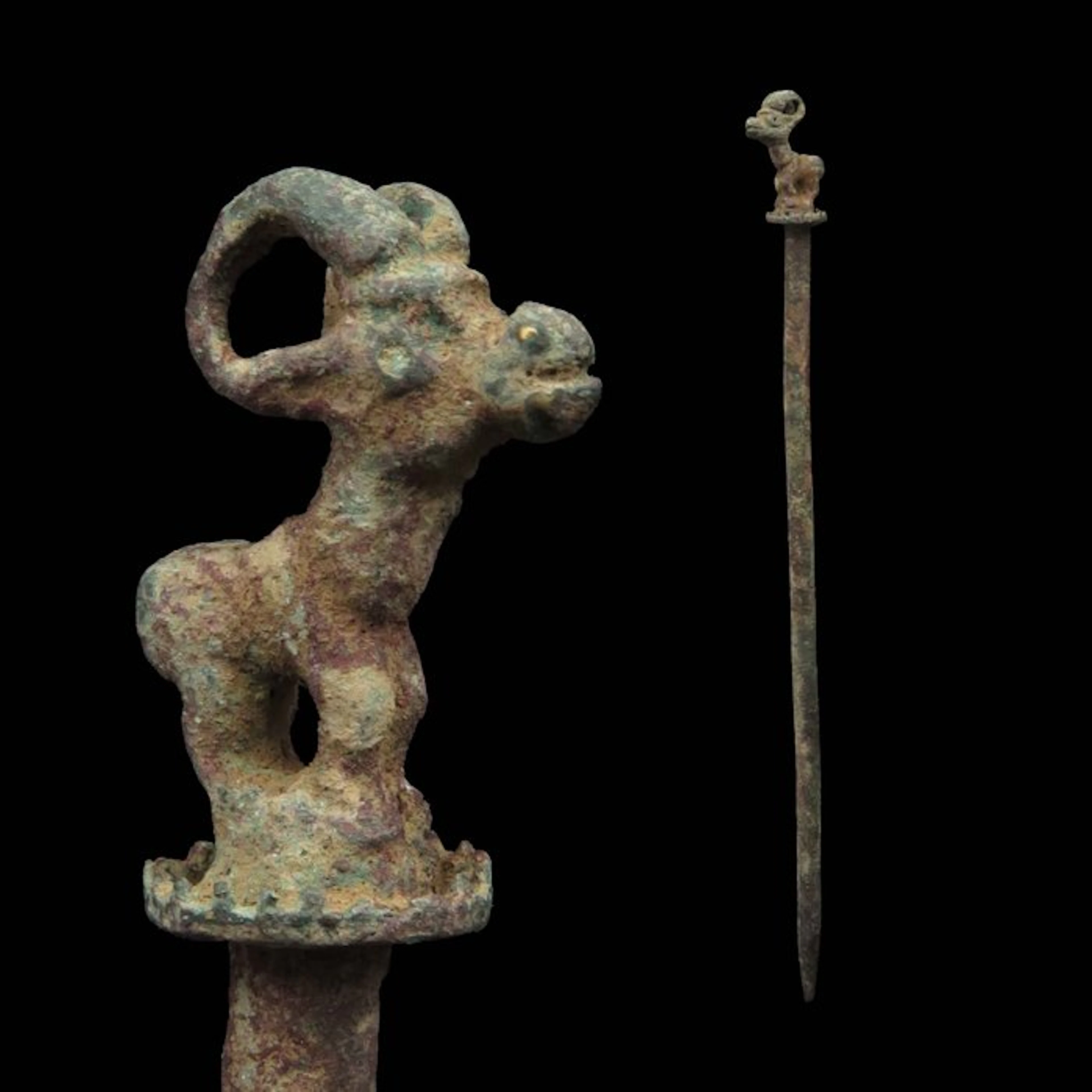 Bronze Age Bronze Clothing Needle with Ibex/Deer...