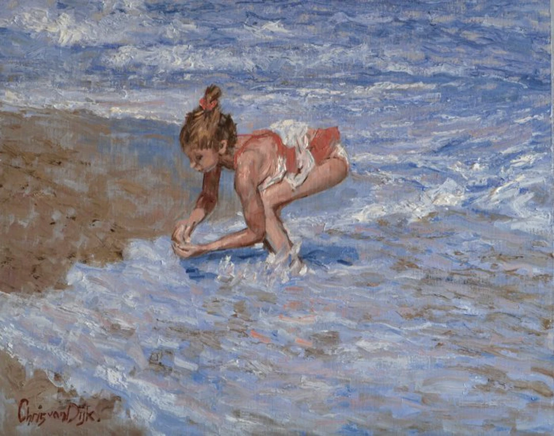 Chris van Dijk (1952) Impressionist - " Chercher de coquilles "