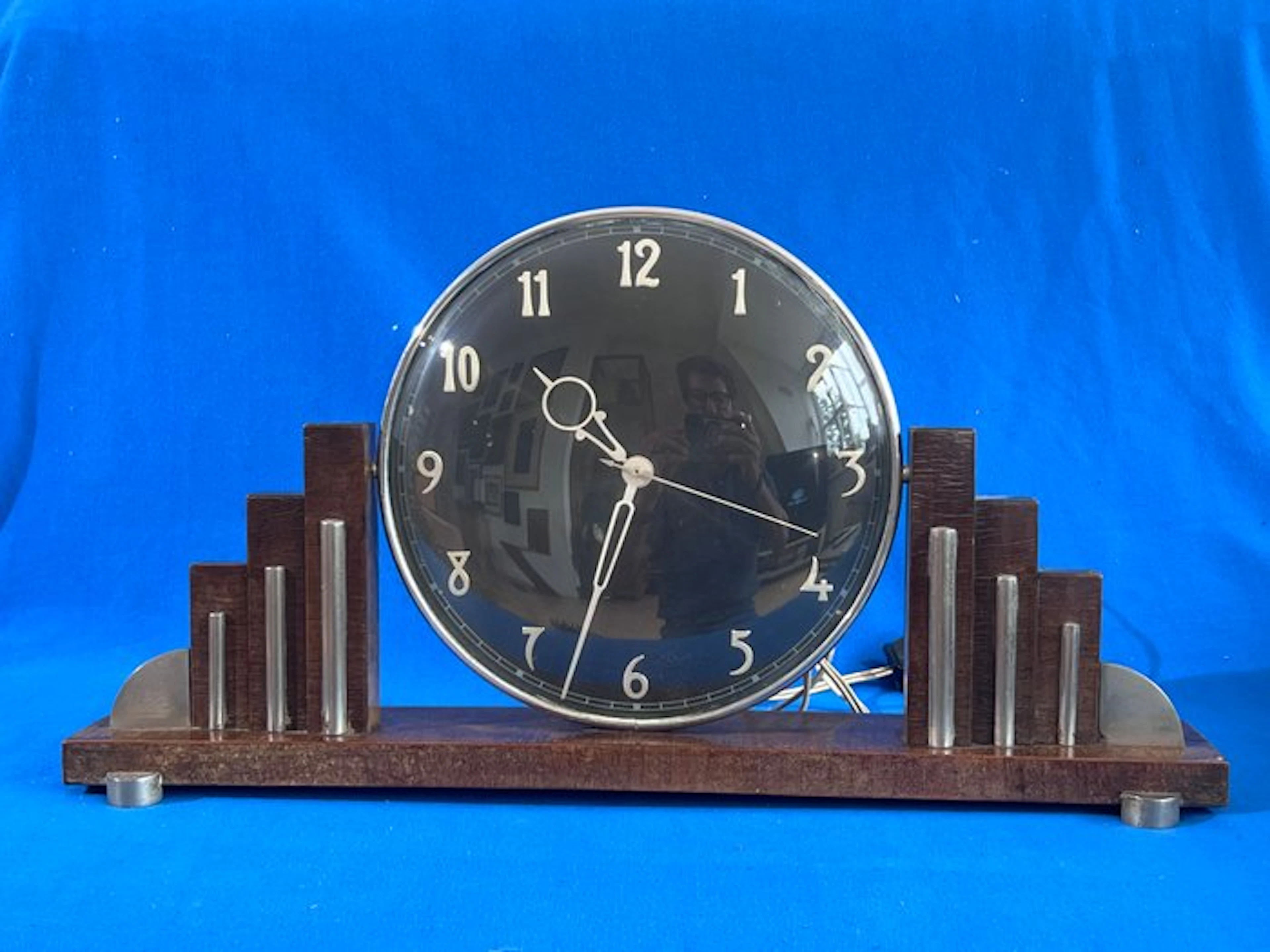 Table clock - Art Deco Wood, Glass, Chrome - 1930-1940 - Art Deco clock